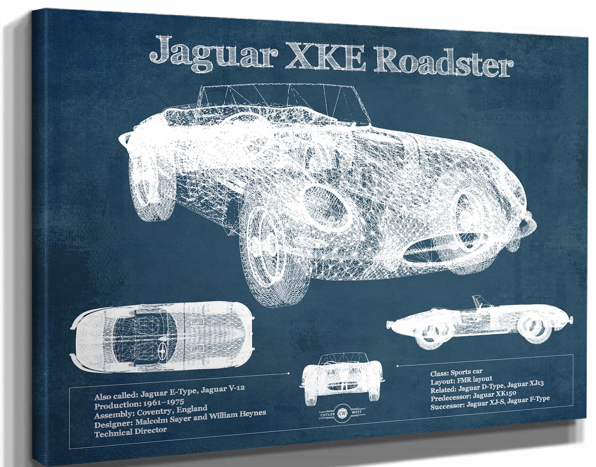 Jaguar XK-E Roadster Original Blueprint Art