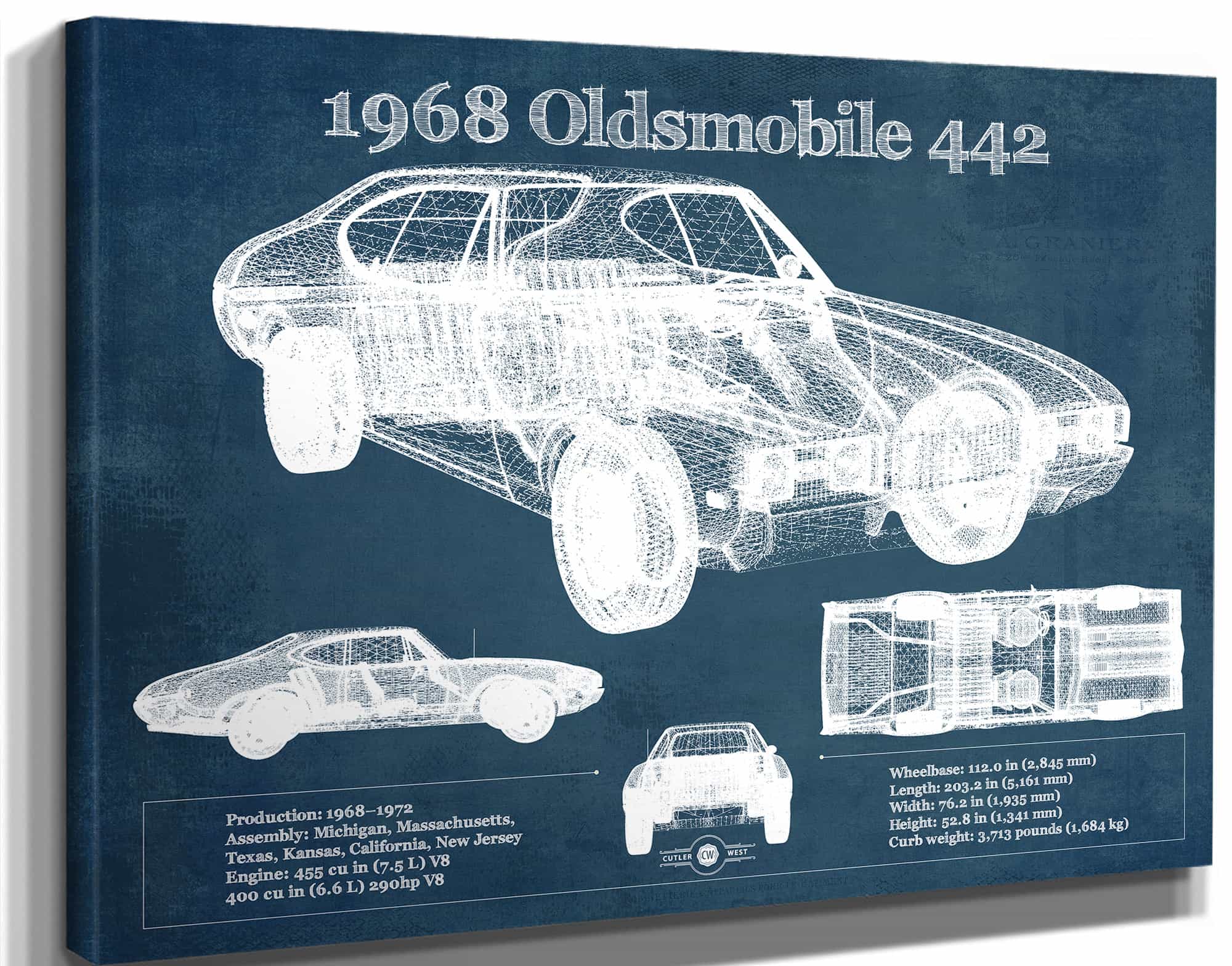 1968 Oldsmobile 442 Vintage Blueprint Auto Print