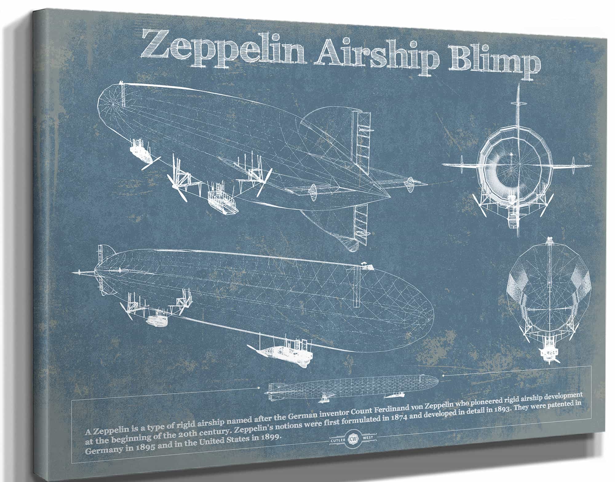 Zeppelin Airship Blimp Blueprint Original Wall Art