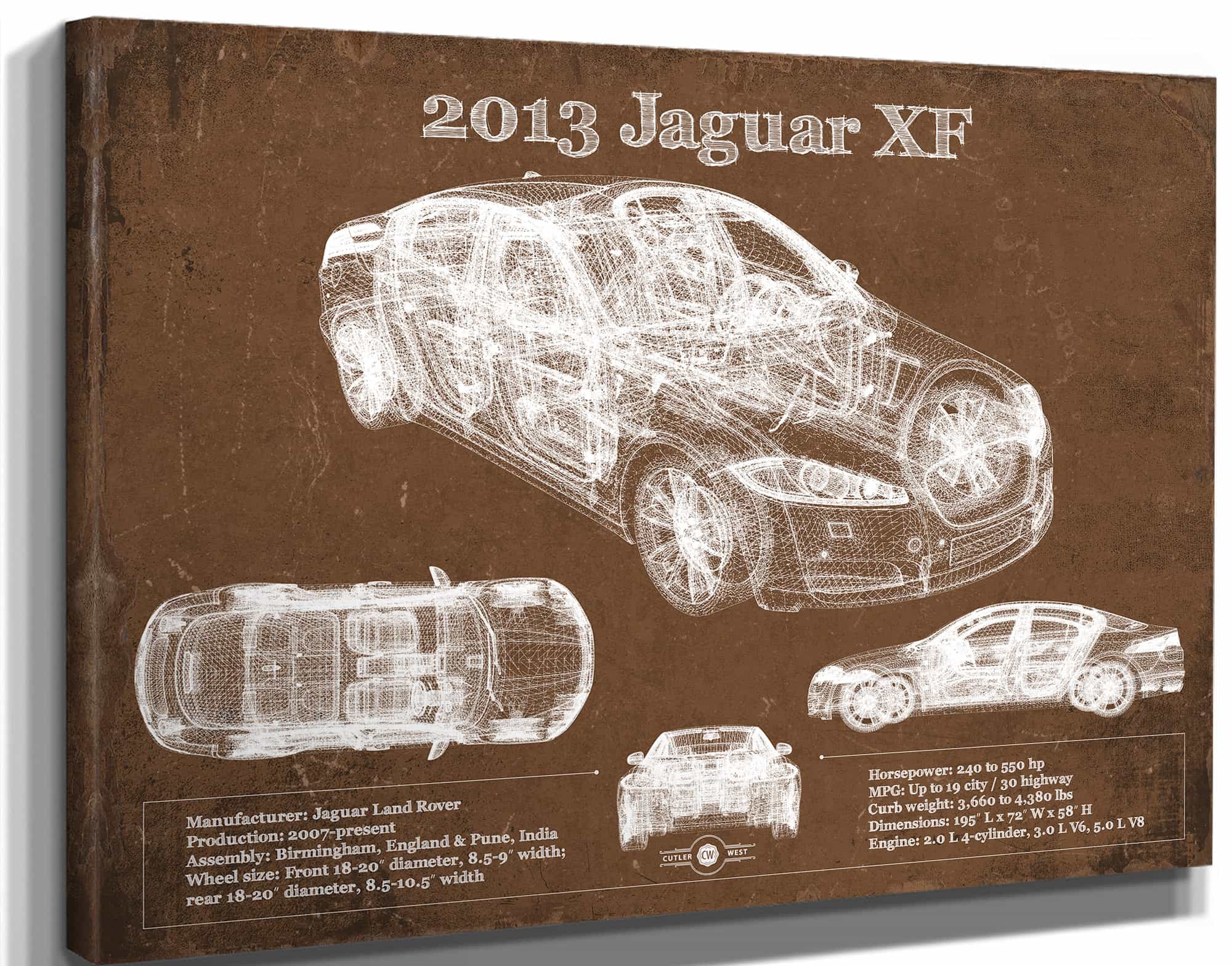 2013 Jaguar XF Blueprint Vintage Auto Print