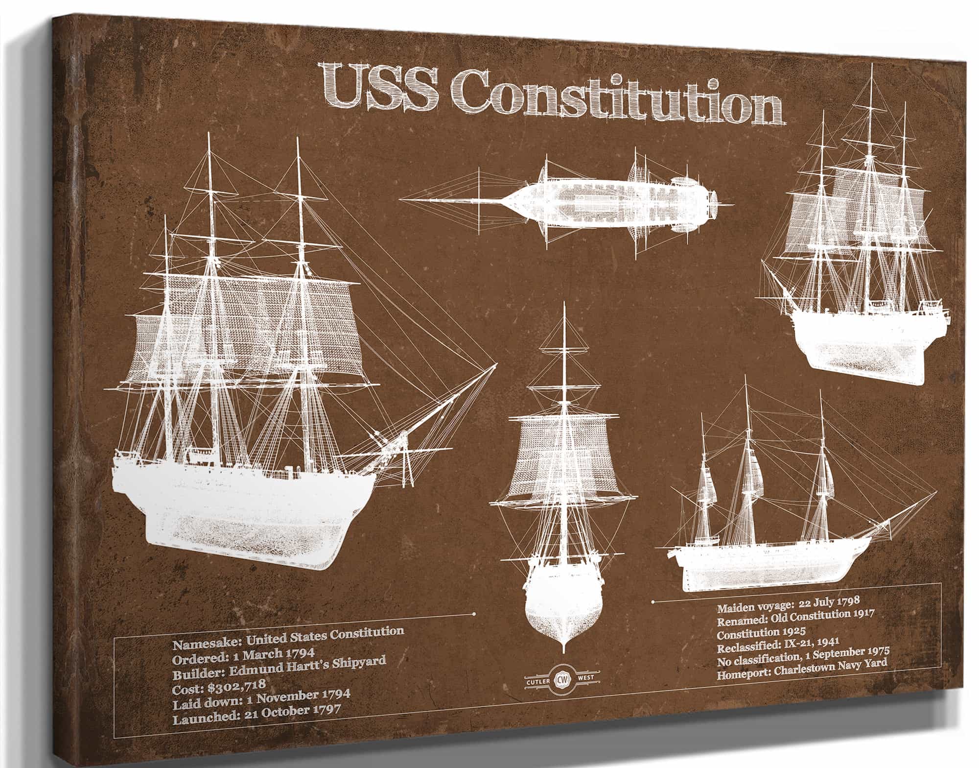 USS Constitution Blueprint Original Military Wall Art