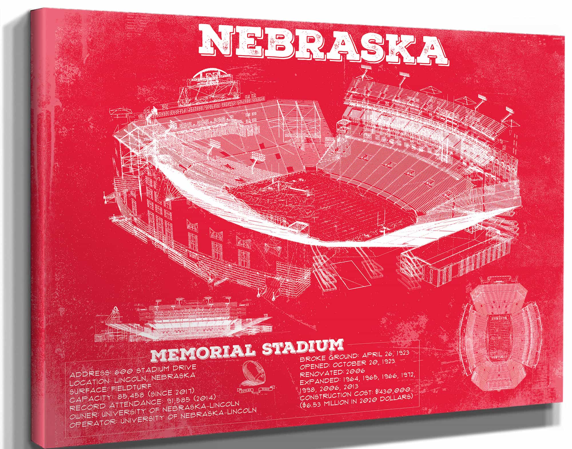 Nebraska Cornhuskers - Vintage Memorial Stadium (Lincoln) Art Print