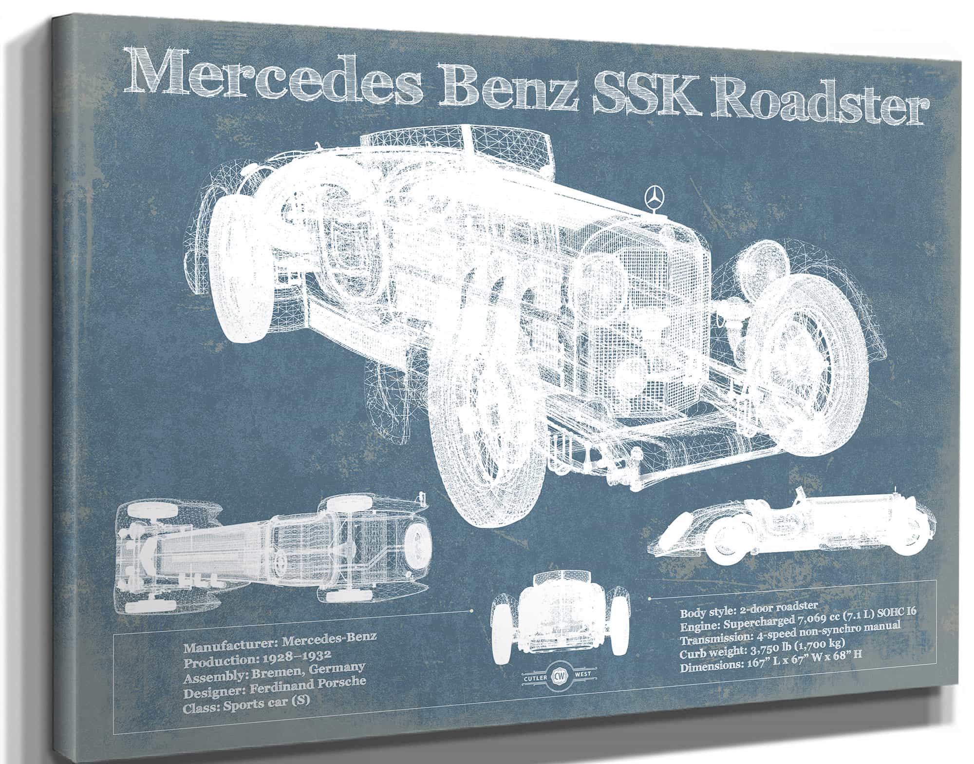 Mercedes Benz SSK Roadster Original Blueprint Art