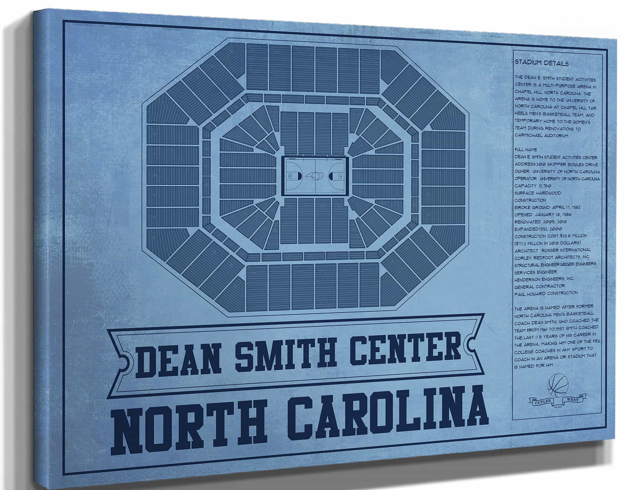 Dean E. Smith Center North Carolina Tar Heels Team Colors NCAA College Basketball Blueprint Art