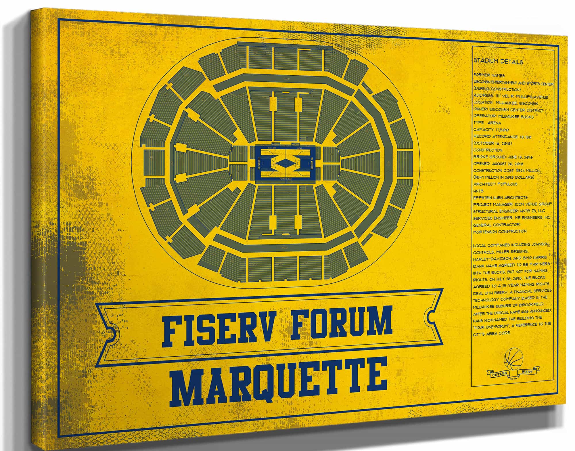 Fiserv Forum Marquette Golden Eagles Team Colors NCAA Vintage Art Print