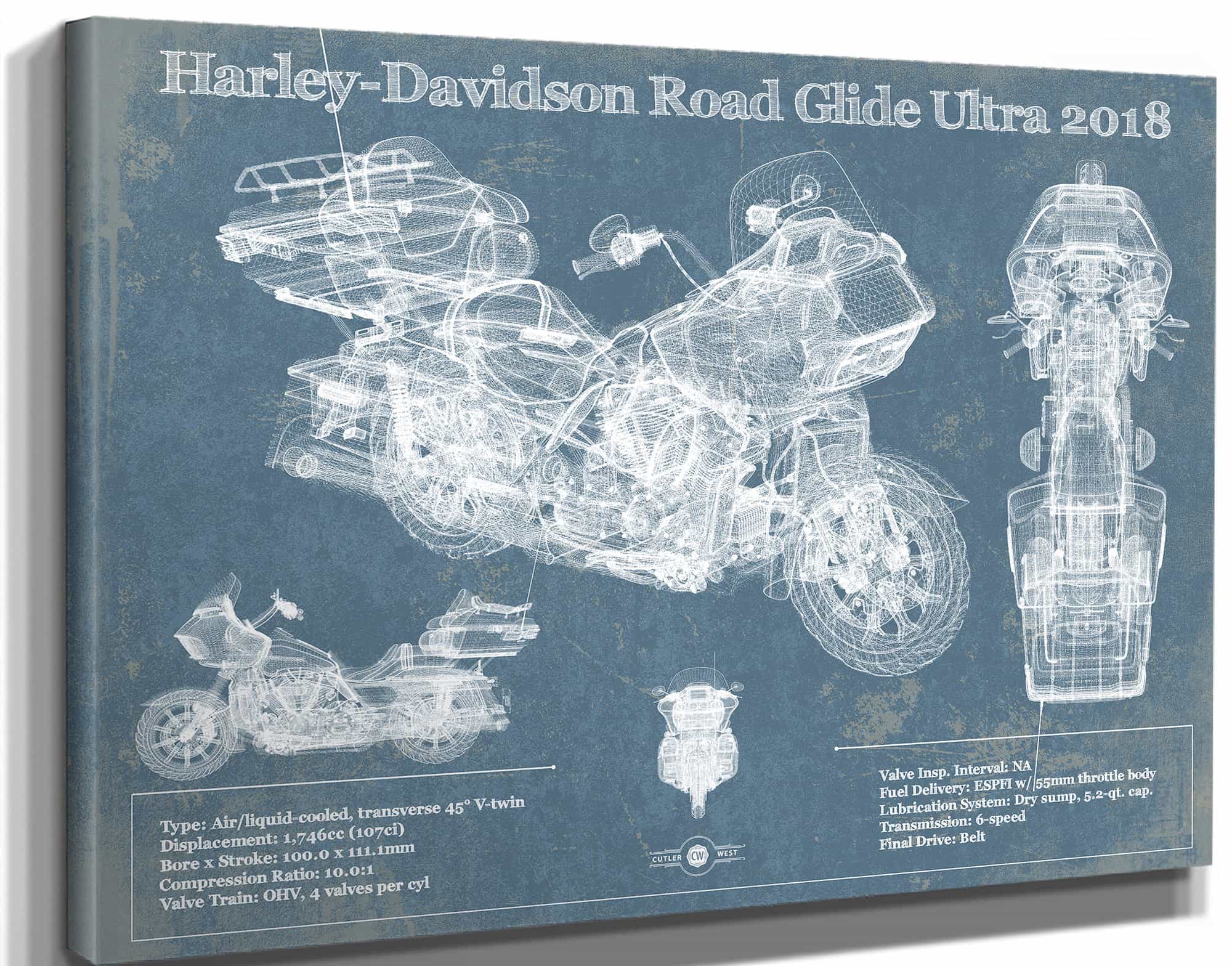 Harley-Davidson Road Glide Ultra 2018 Blueprint Motorcycle Patent Print