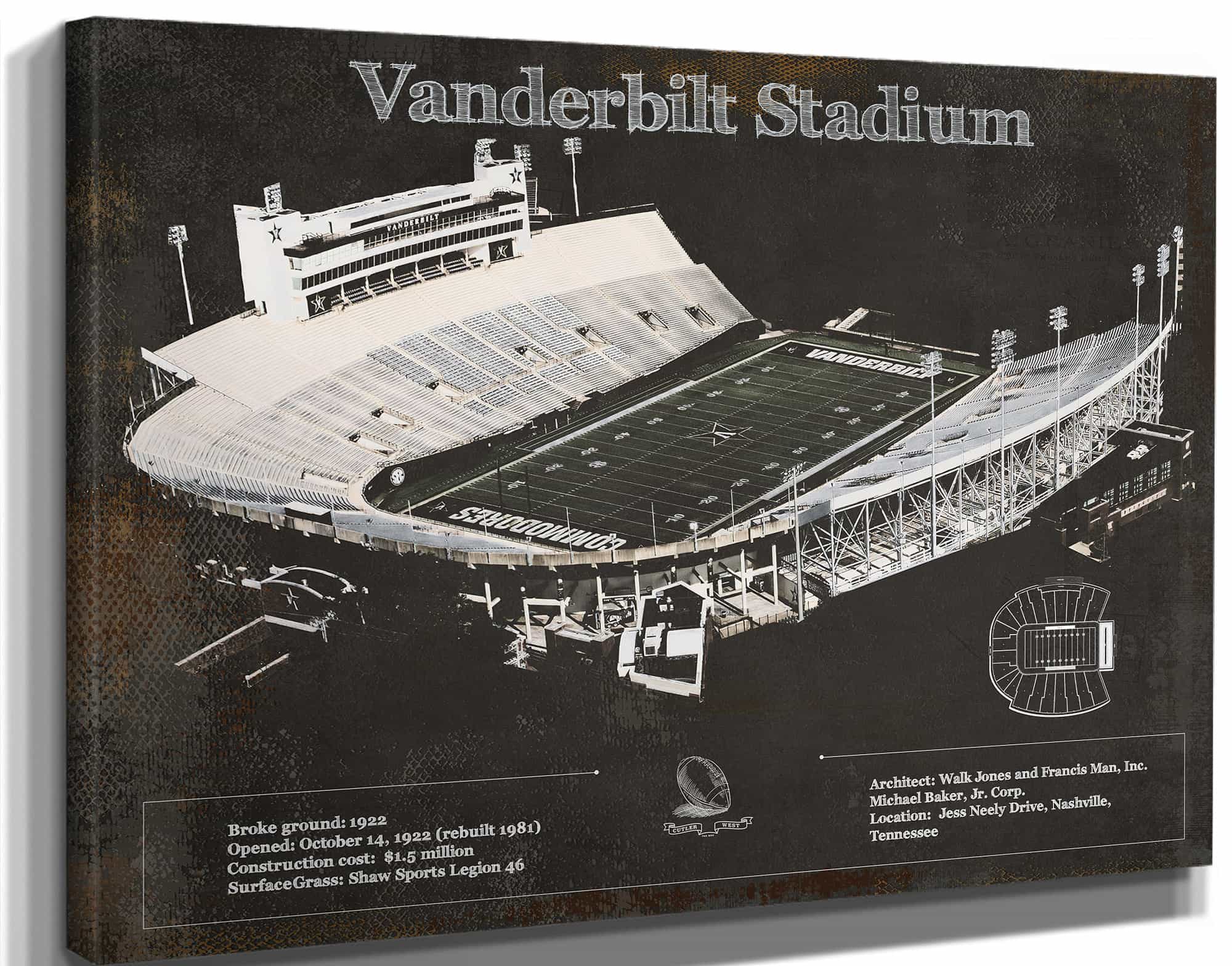 Vanderbilt Commodores Football Art - Vanderbilt Stadium Wall Art