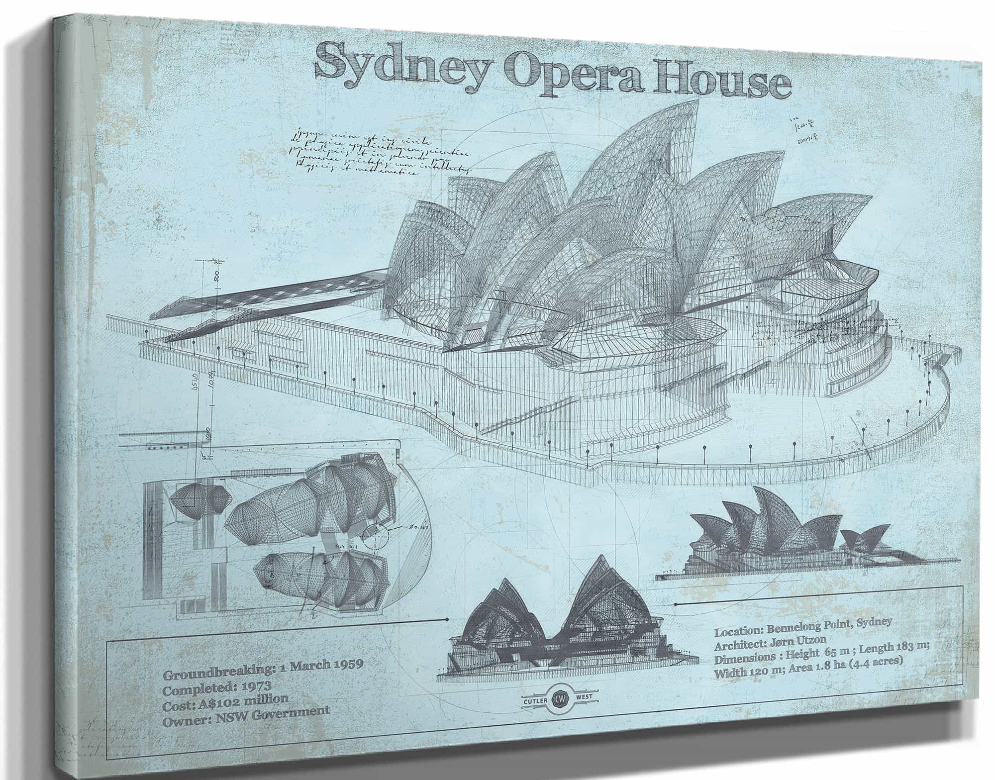 Sydney Opera House Blueprint Vintage Art Print