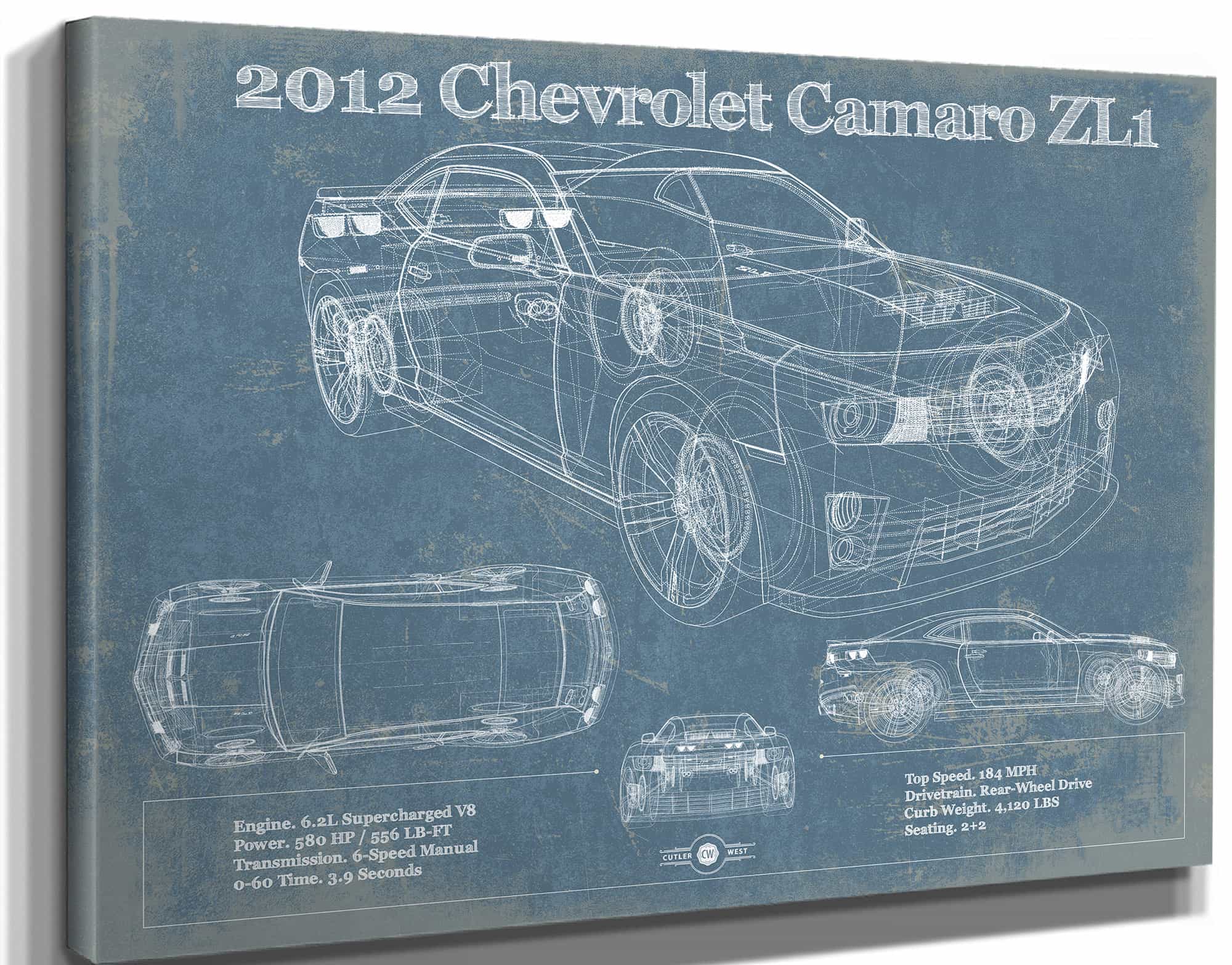 Chevy Camaro ZL1 2012 Vintage Blueprint Auto Print