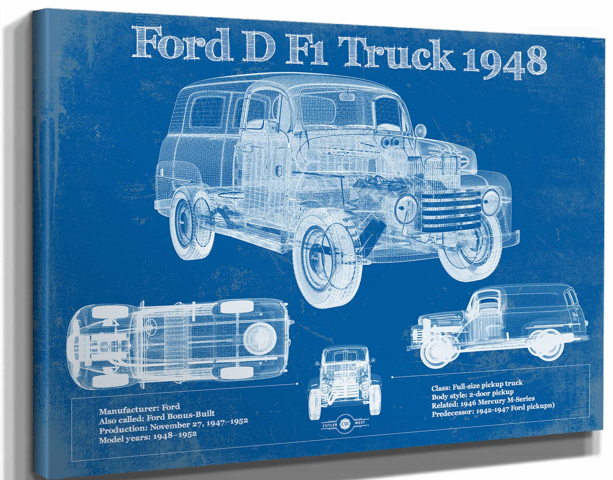 Ford D F1 1948 Truck Vintage Blueprint Auto Print