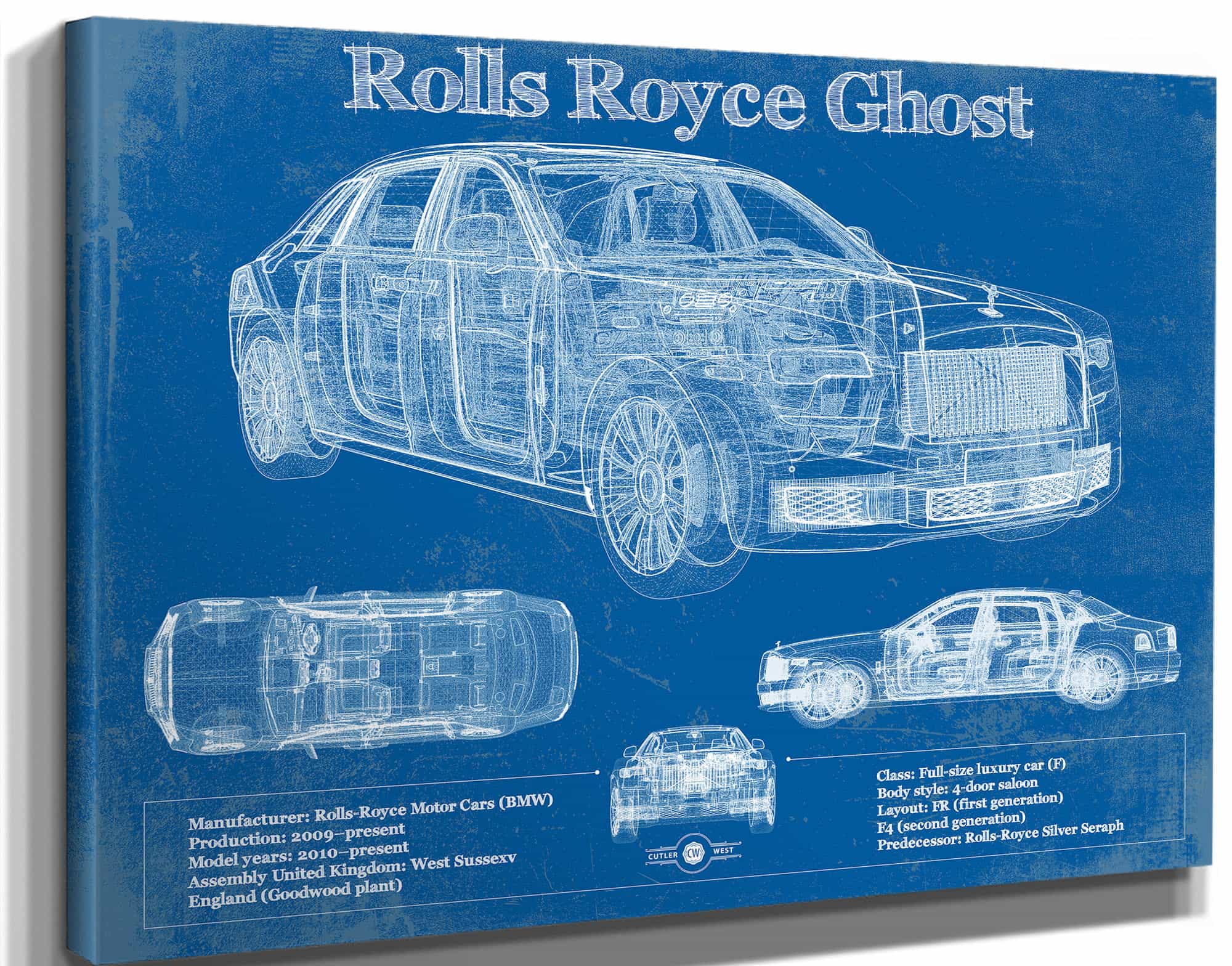 Rolls Royce Ghost 2018 Vintage Blueprint Auto Print