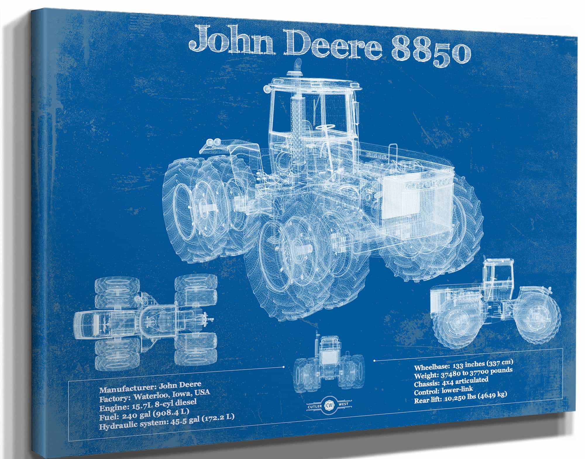 1982 John Deere 8850 4wd Tractor Vintage Blueprint Auto Print