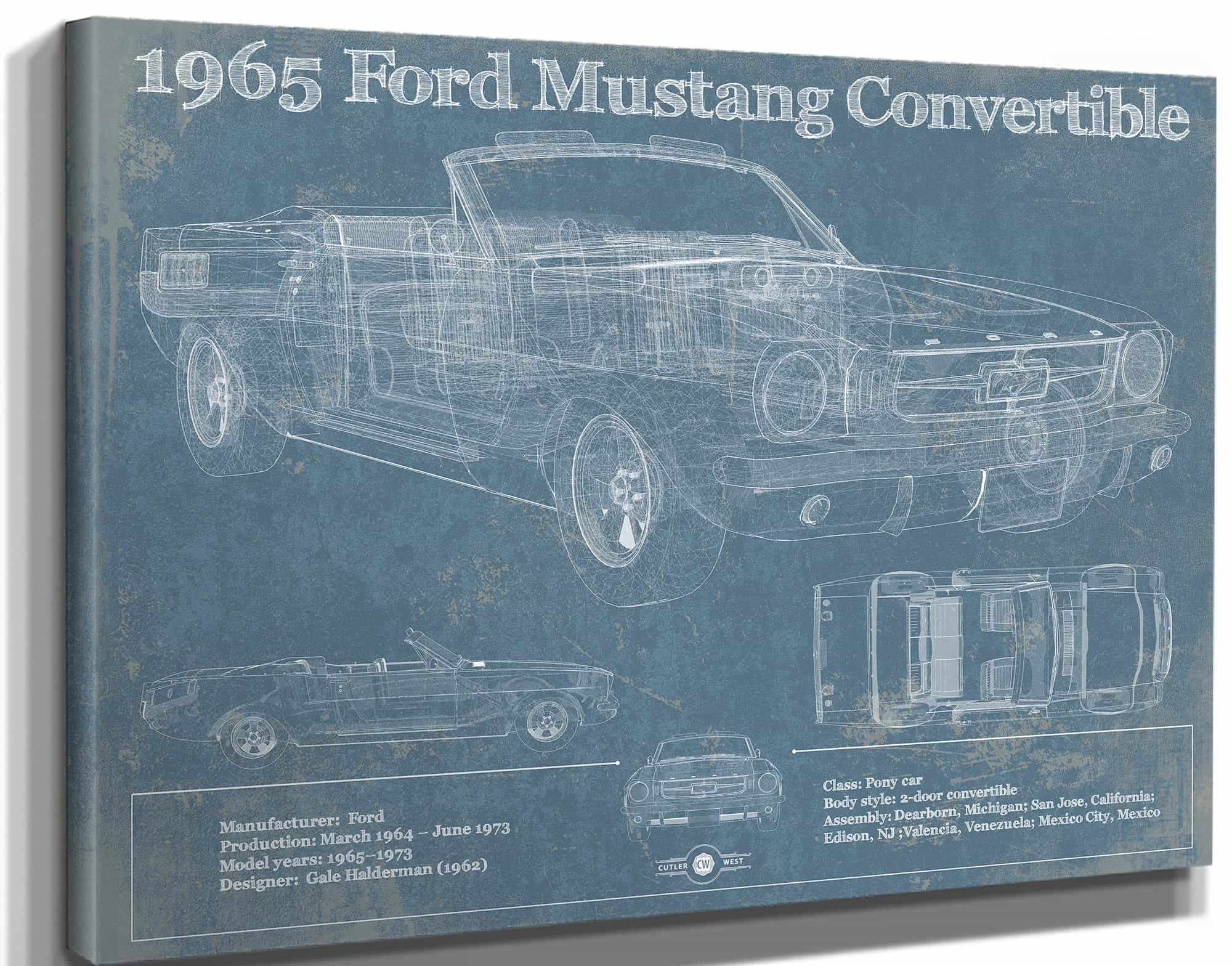 1965 Mustang Convertible Blueprint Vintage Auto Print