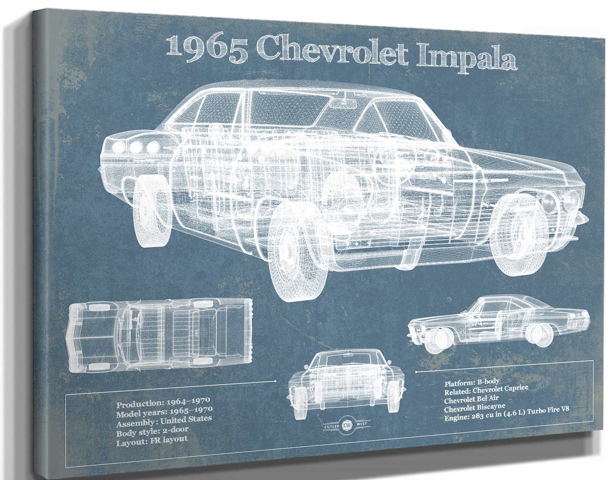 1965 Chevrolet Impala Blueprint Vintage Auto Print