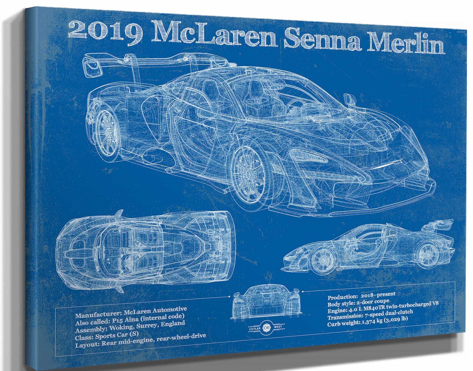 2019 Mclaren Senna Merlin Vintage Blueprint Auto Print