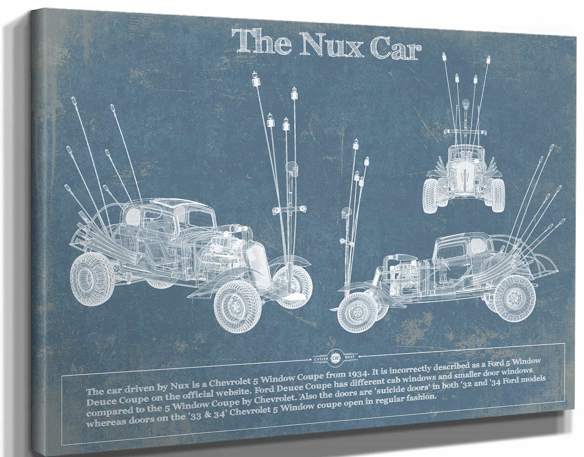The Nux Car (Chevrolet 5 Window Coupe 1934)  Blueprint Vintage Auto Print