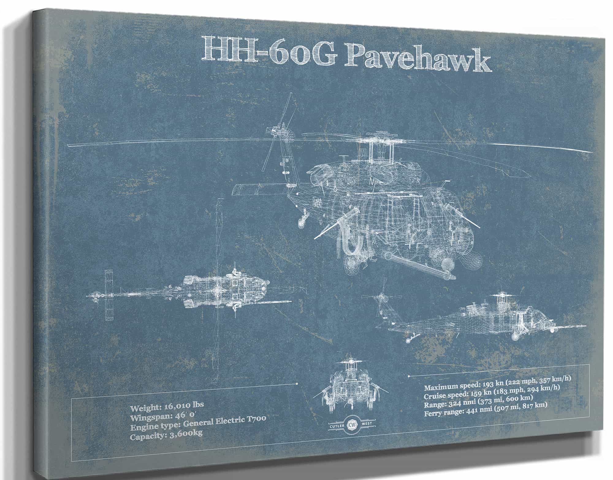 Sikorsky HH-60G Pave Hawk Vintage Blueprint Helicopter Print