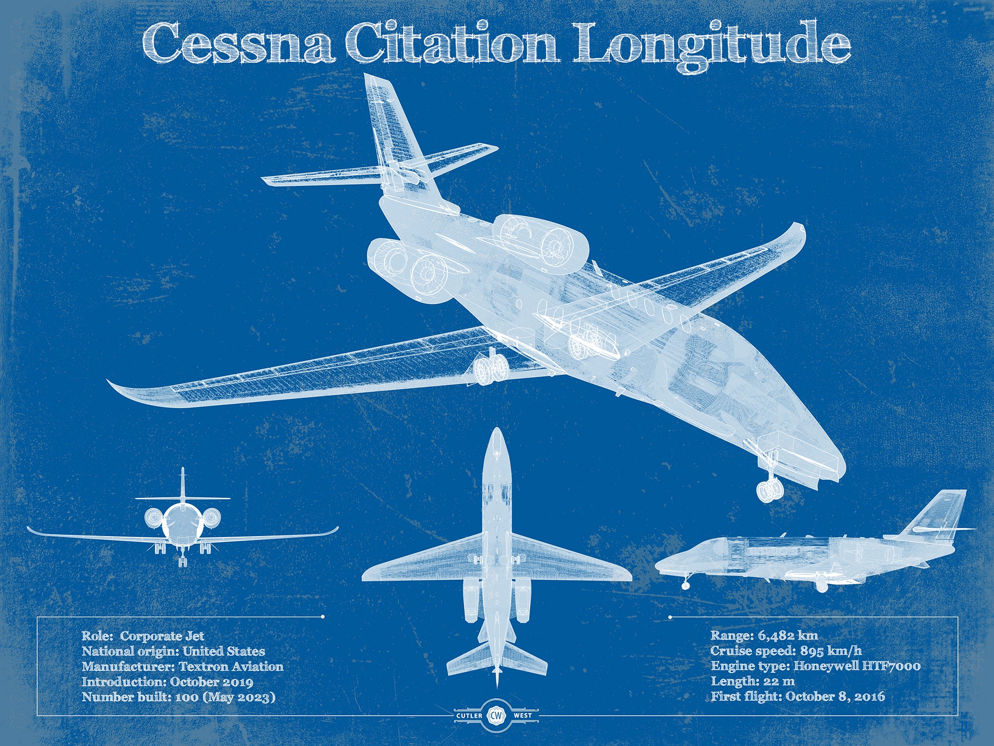 Cessna Citation Longitude Original Blueprint Art