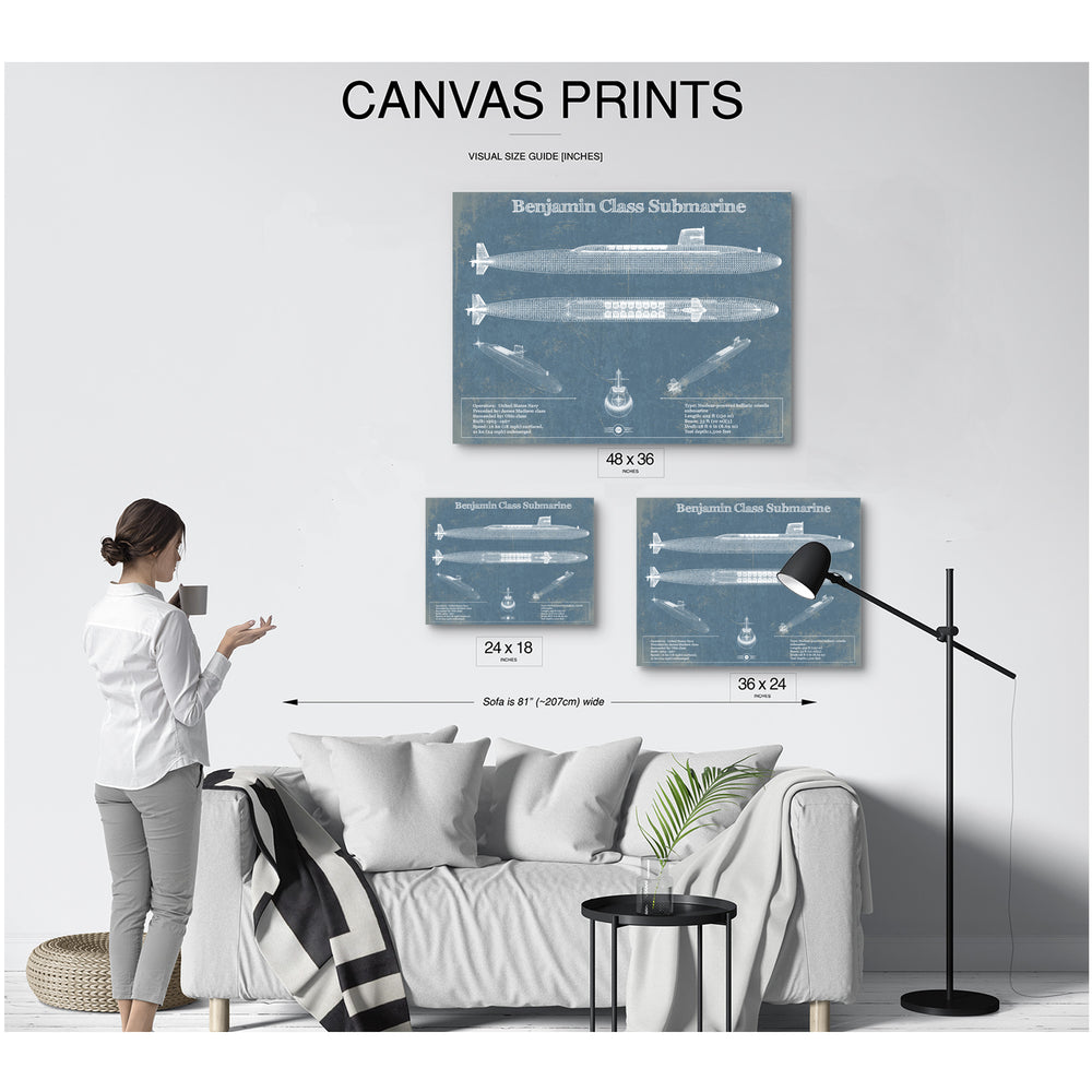 Benjamin-Franklin SSBN Nuclear Ballistic Missile Submarine Blueprint Patent Original Art - Customizable