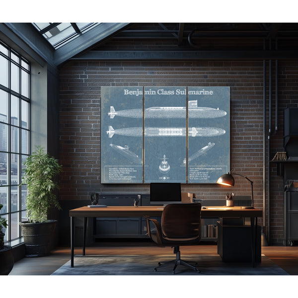 Benjamin-Franklin SSBN Nuclear Ballistic Missile Submarine Blueprint Patent Original Art - Customizable