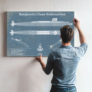 Benjamin-Franklin SSBN Nuclear Ballistic Missile Submarine Blueprint Patent Original Art - Customizable