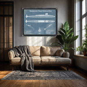 Benjamin-Franklin SSBN Nuclear Ballistic Missile Submarine Blueprint Patent Original Art - Customizable