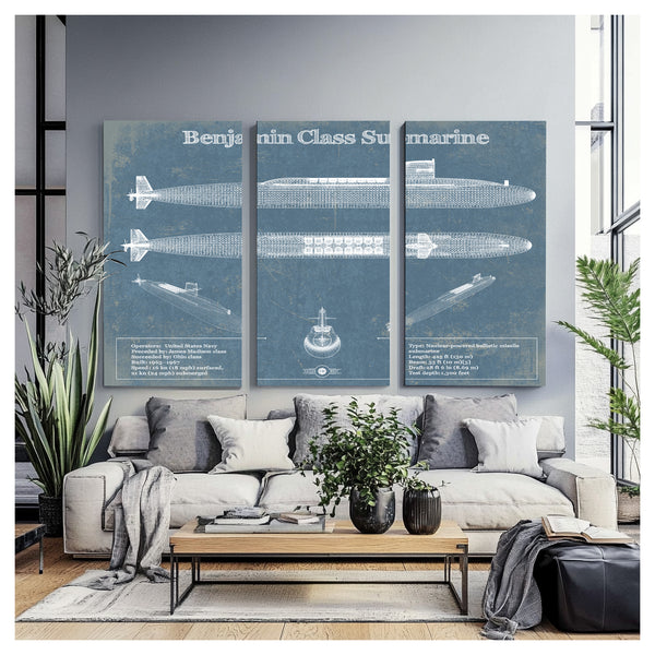 Benjamin-Franklin SSBN Nuclear Ballistic Missile Submarine Blueprint Patent Original Art - Customizable