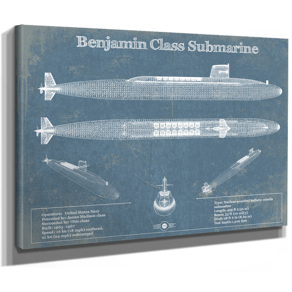 Benjamin-Franklin SSBN Nuclear Ballistic Missile Submarine Blueprint Patent Original Art - Customizable