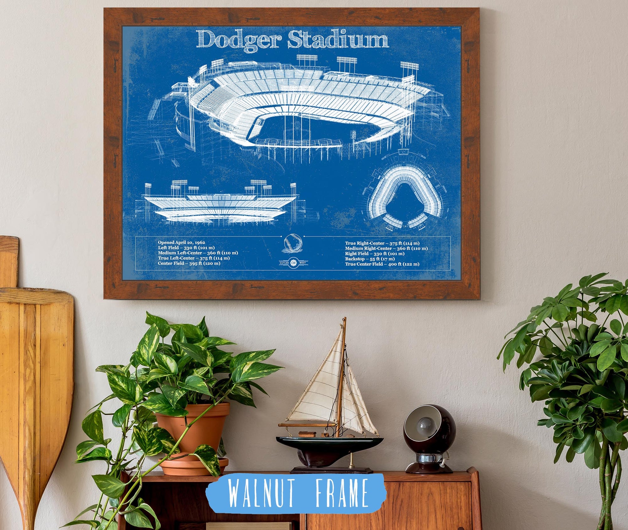 Vintage LA Dodgers Stadium Blueprint Baseball Print