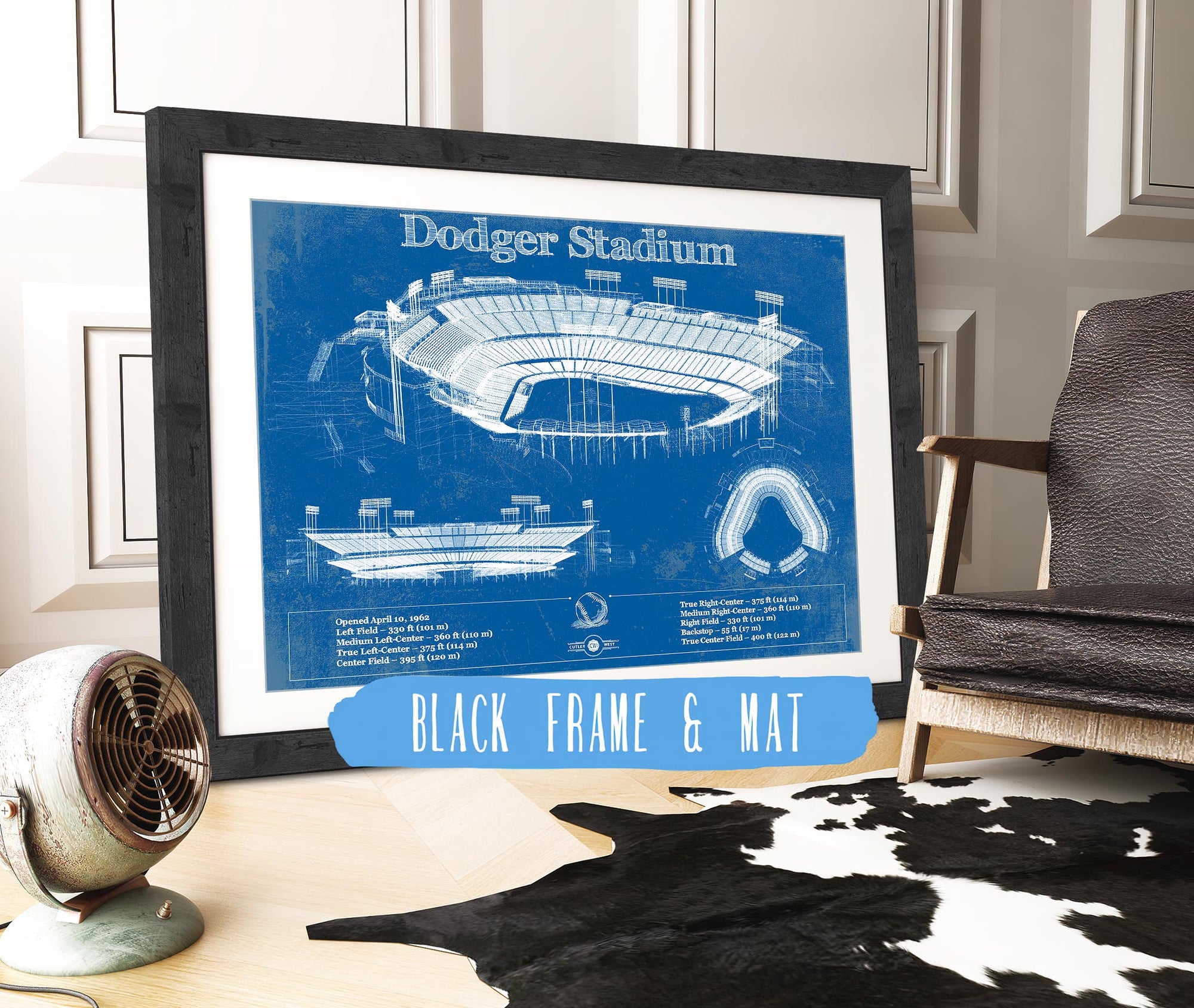 Vintage LA Dodgers Stadium Blueprint Baseball Print