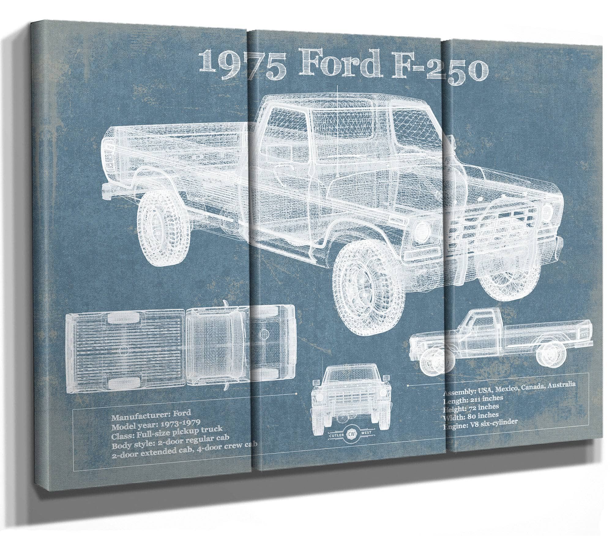 1975 Ford F-250 Highboy Vintage Blueprint Auto Print