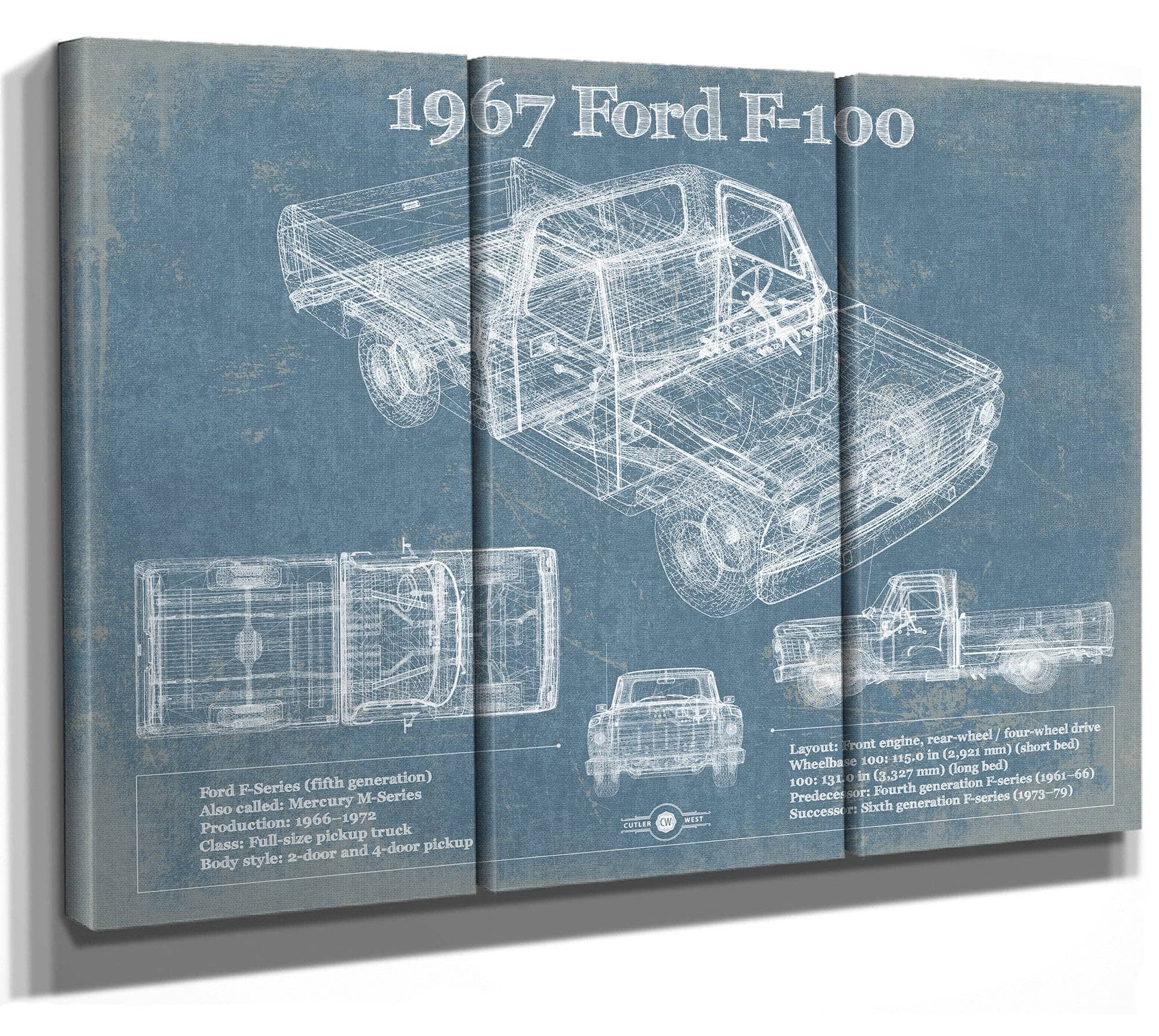 1967 Ford F-100 Vintage Blueprint Auto Print