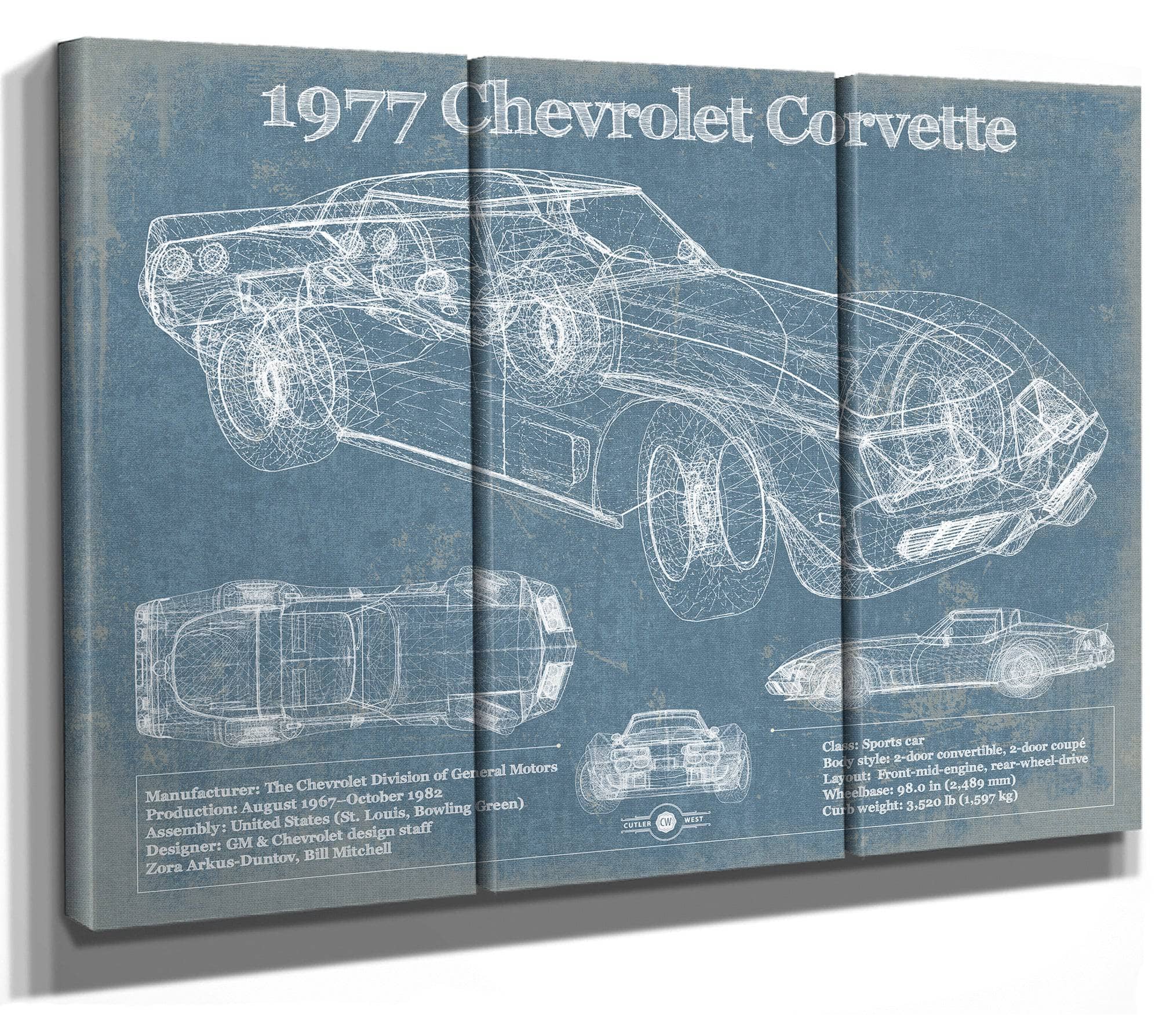 1977 Chevrolet Corvette Blueprint Vintage Auto Print