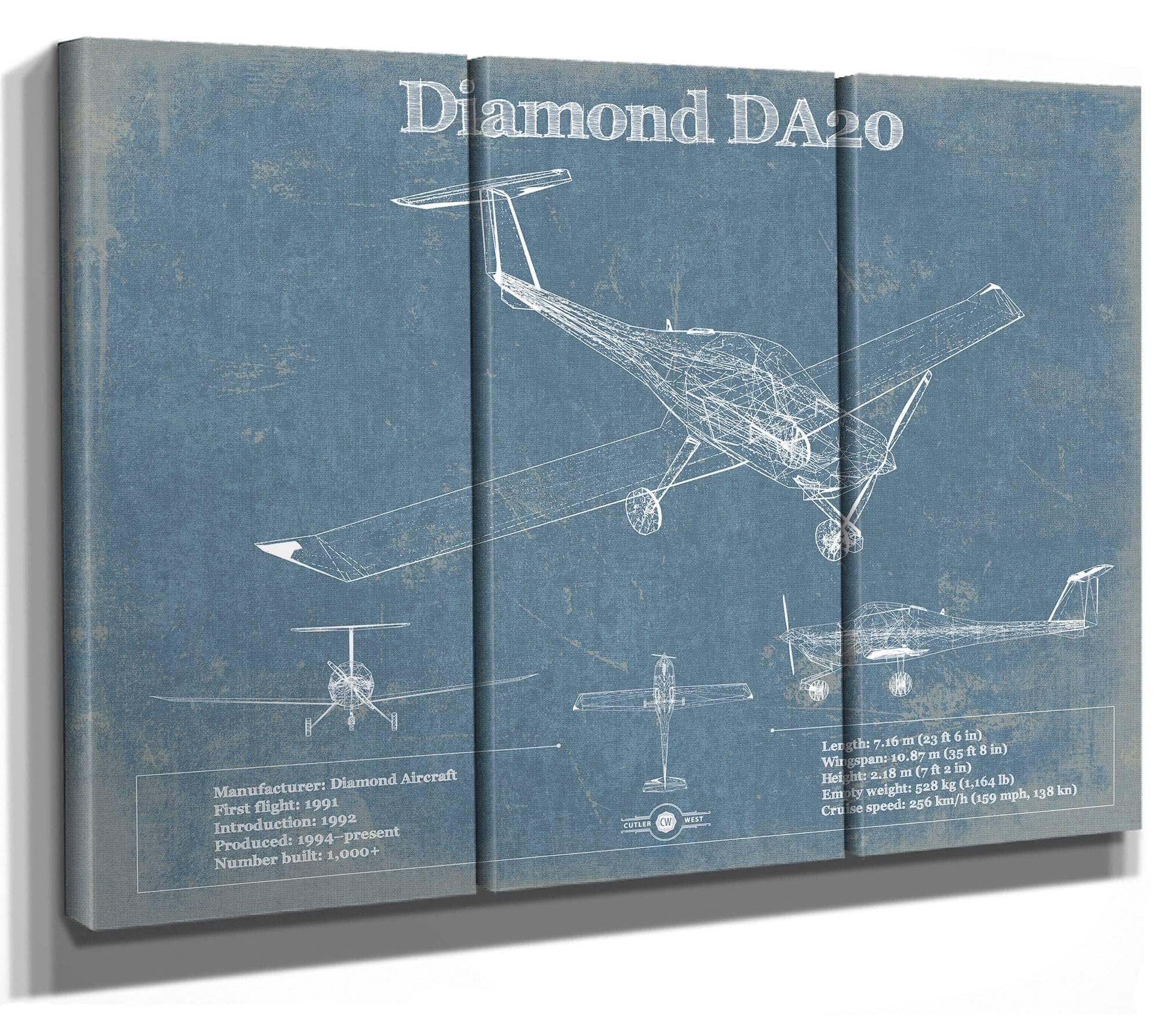 Diamond DA20 Katana Vintage Aviation Blueprint Print