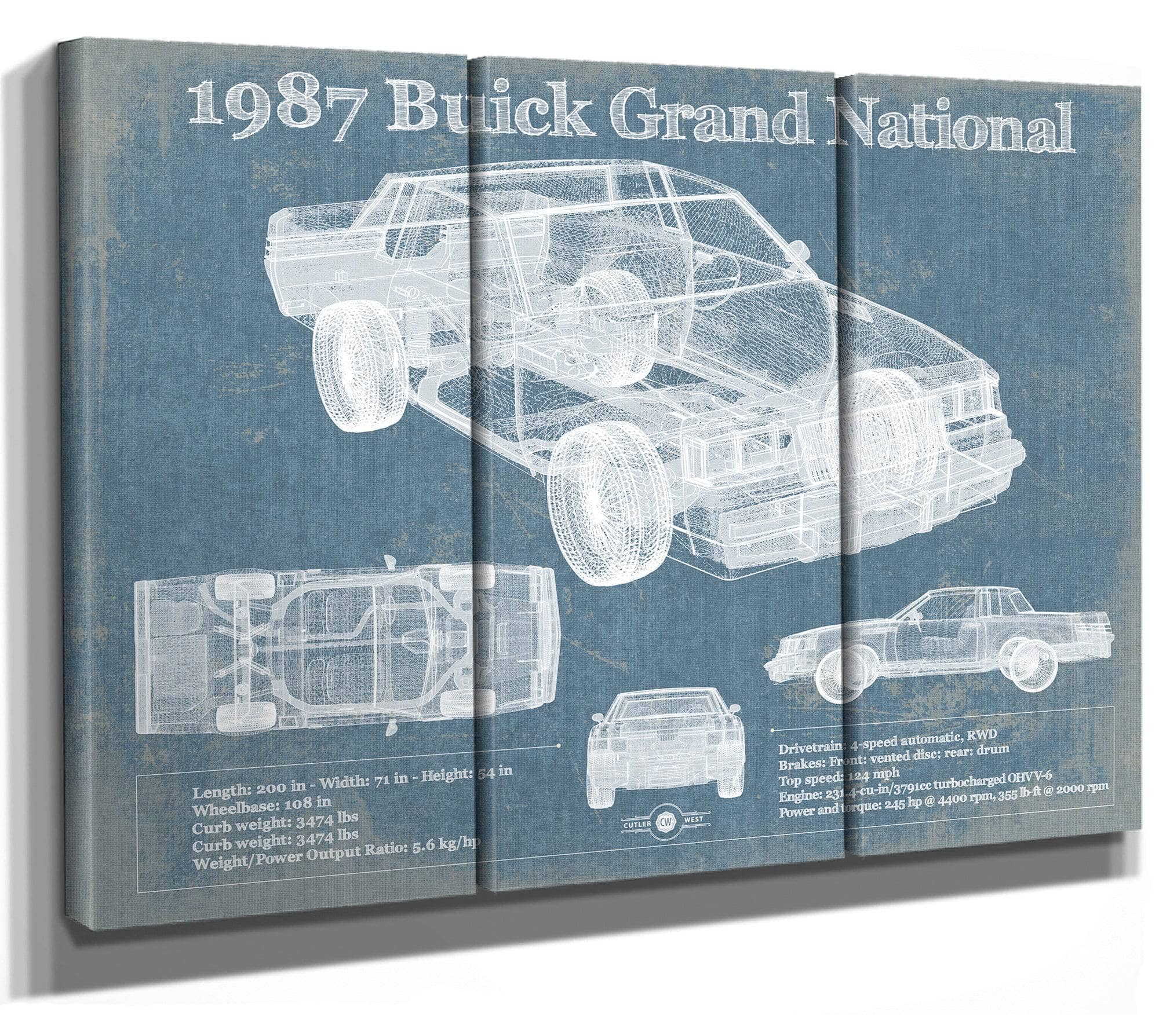 1987 Buick Regal Grand National GNX Vintage Blueprint Auto Print