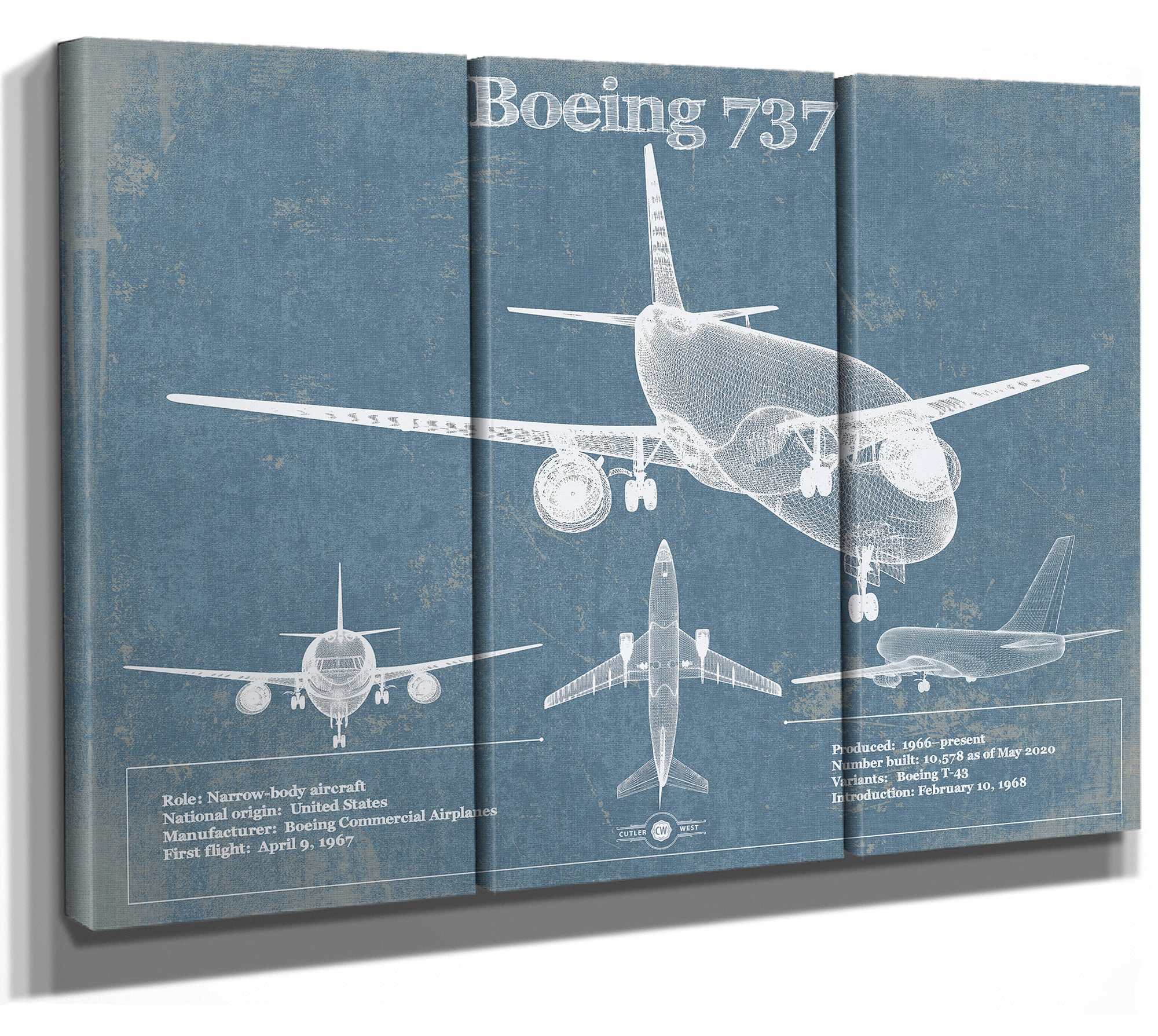 Boeing 737 Vintage Aviation Blueprint Print - Custom Pilot Name Can Be Added
