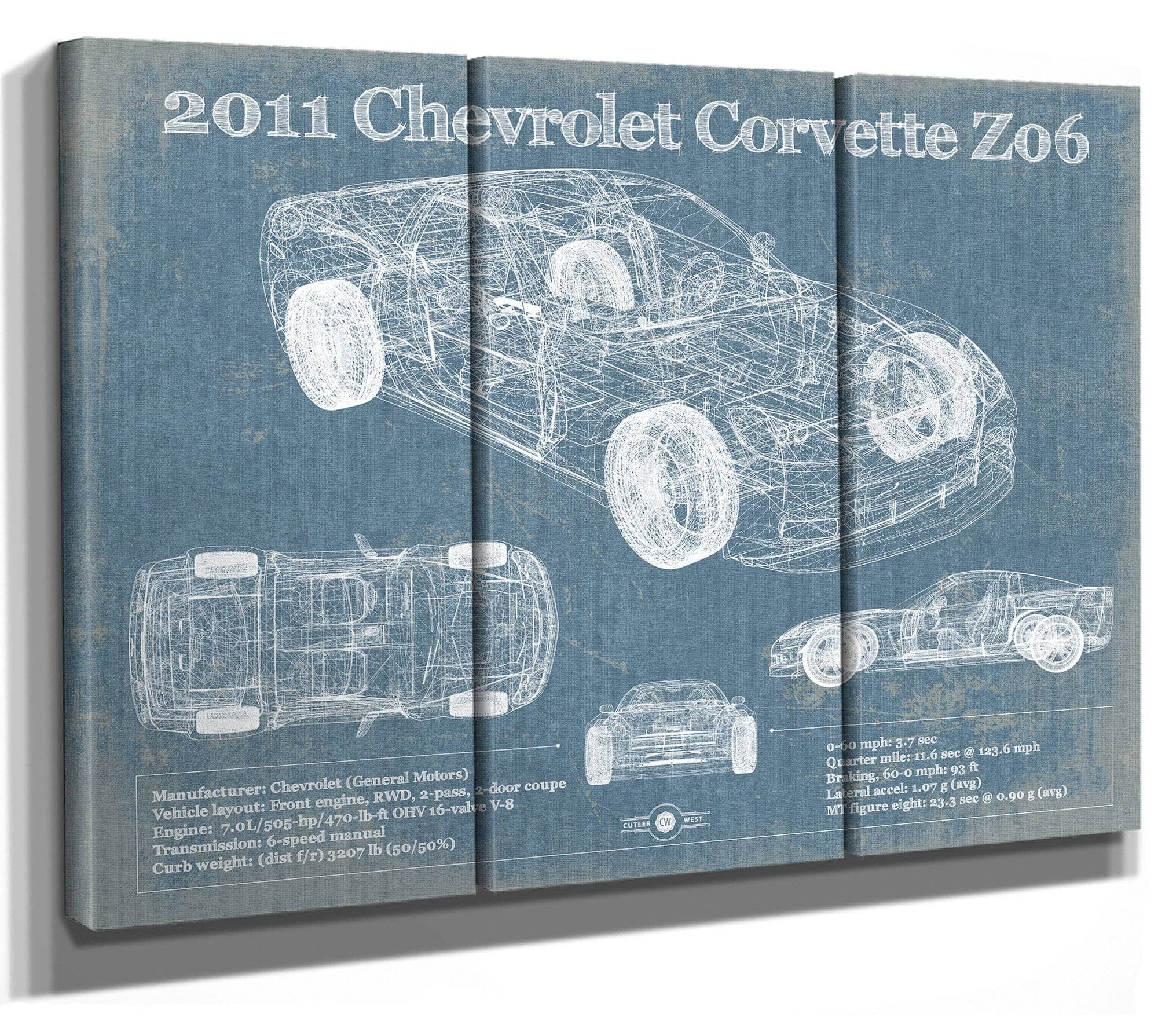 2011 Chevrolet Corvette Z06 Carbon Limited Edition Blueprint Vintage Auto Print