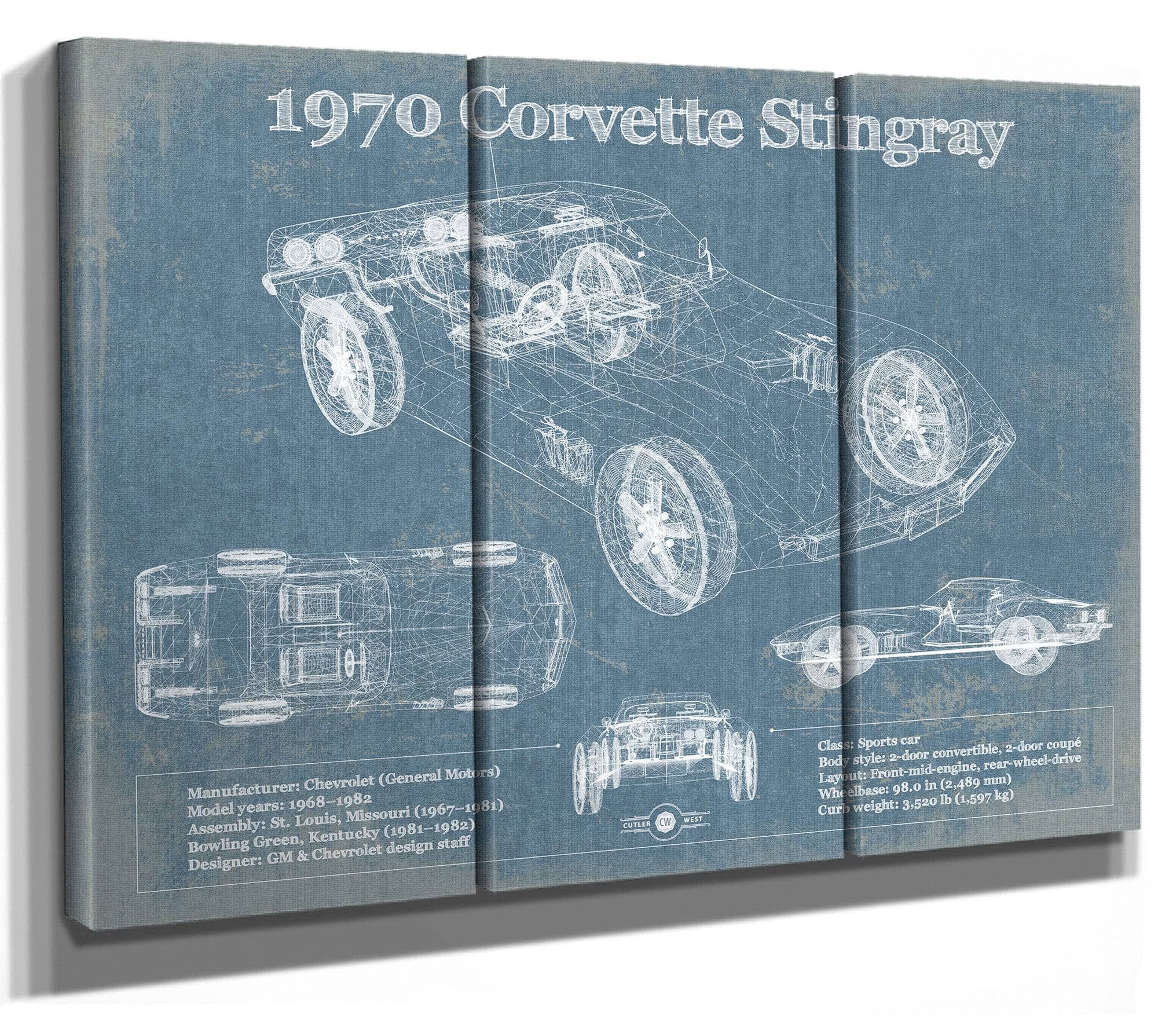 1970 Chevrolet Corvette Stingray Blueprint Vintage Auto Print