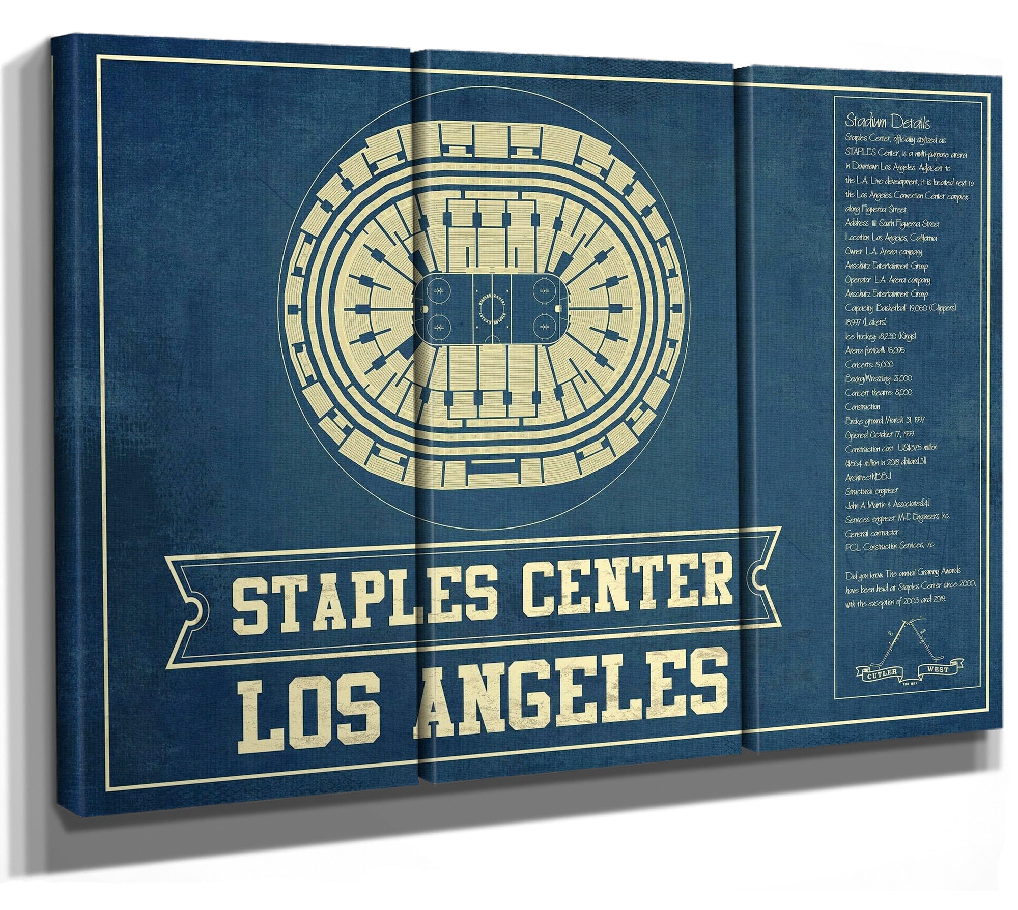 Los Angeles Clippers Staples Center Vintage Basketball Blueprint NBA Print