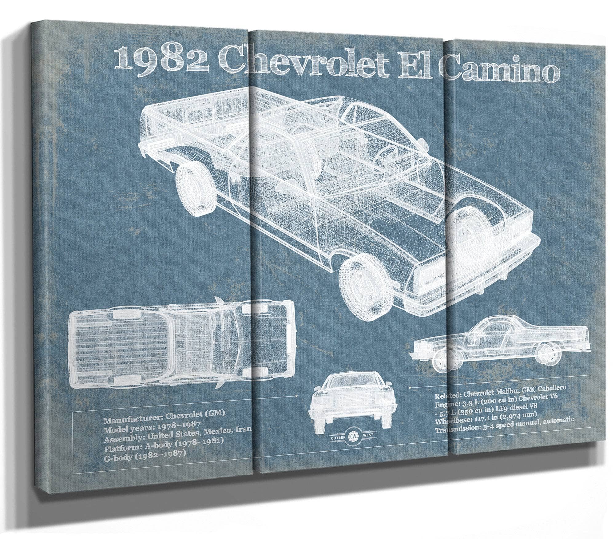 1982 Chevrolet El Camino Vintage Blueprint Auto Print