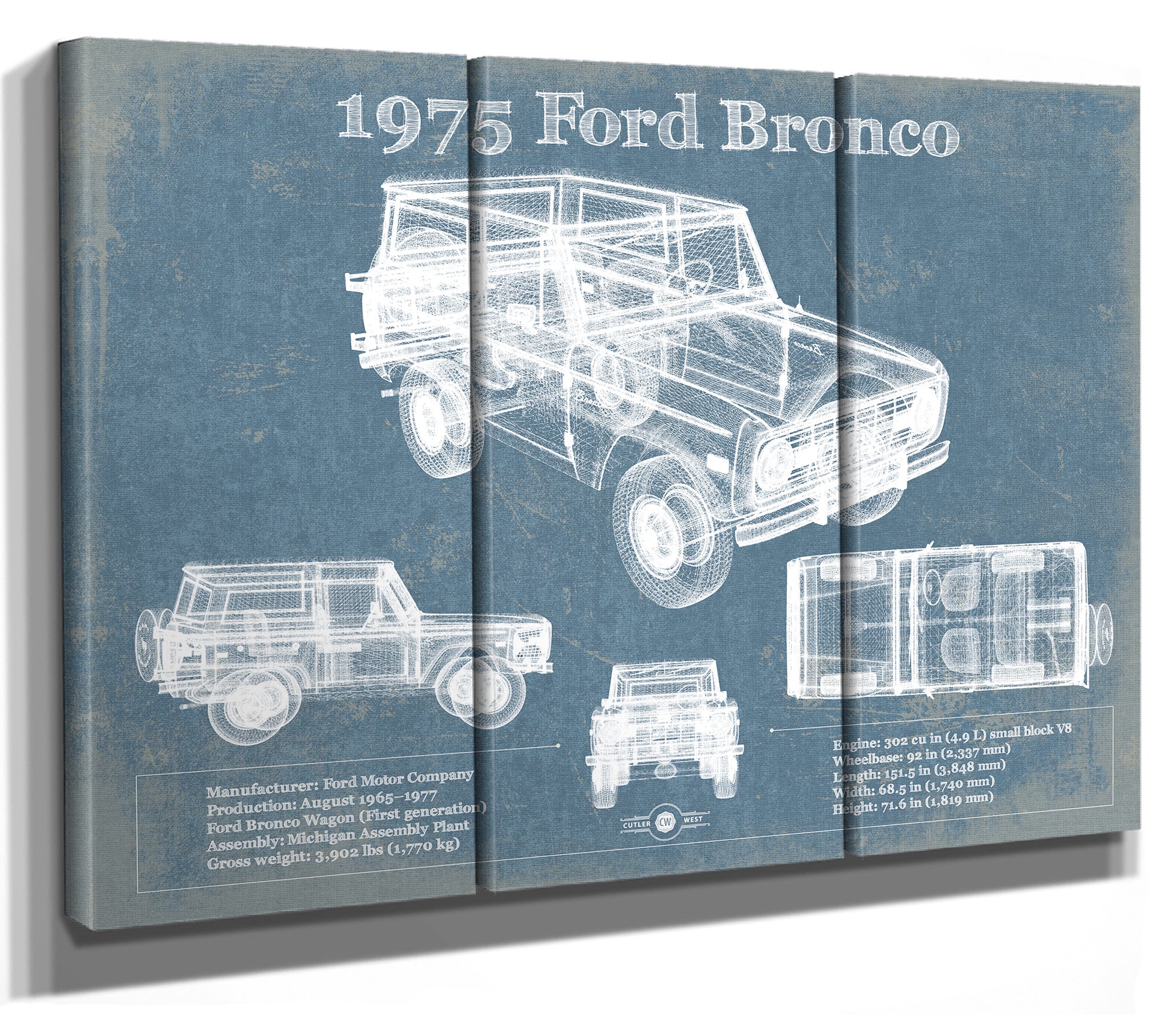 1975 Ford Bronco Vintage Blueprint Auto Print