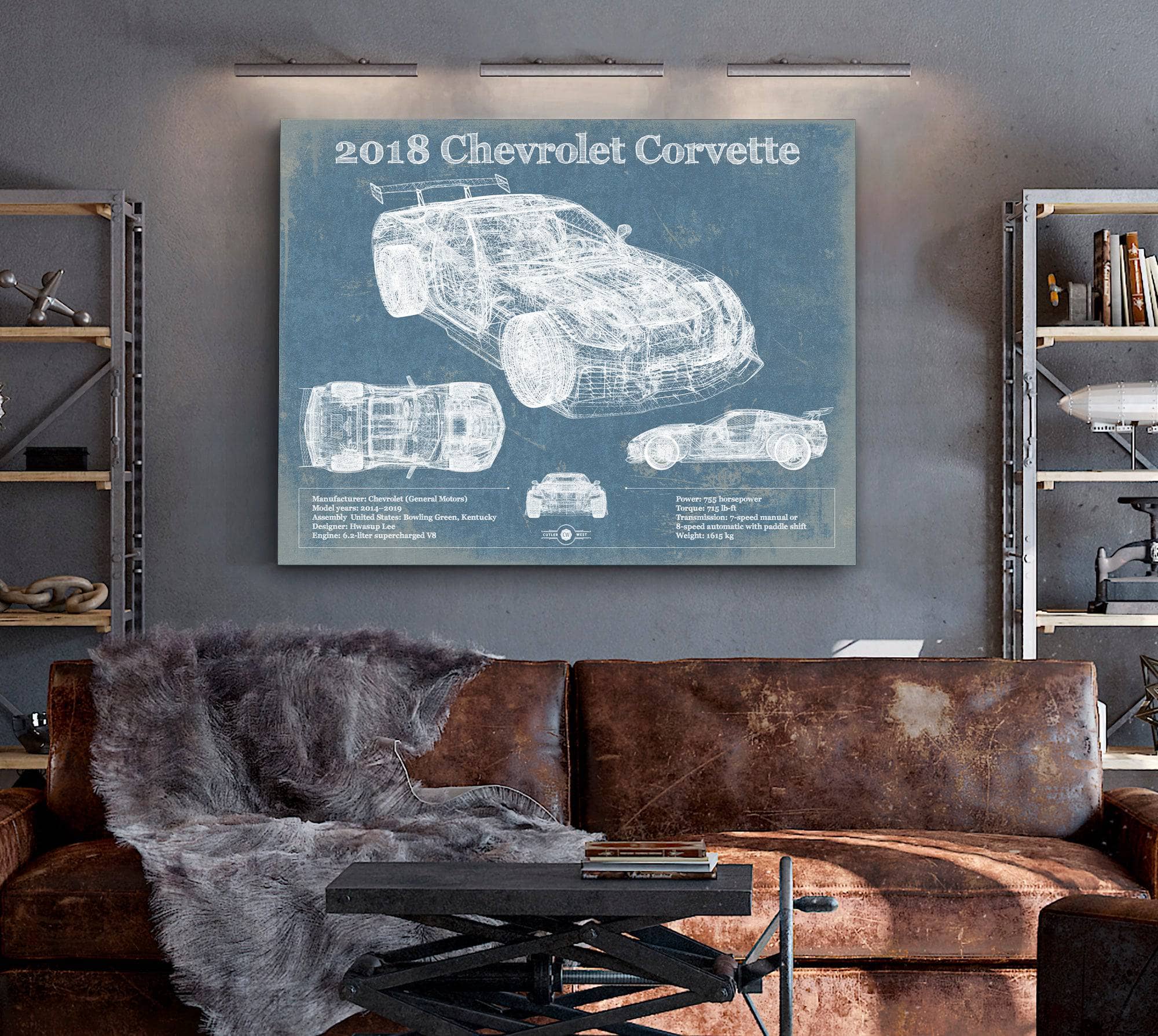 2018 Chevrolet Corvette C7 ZR1 Vintage Blueprint Auto Print