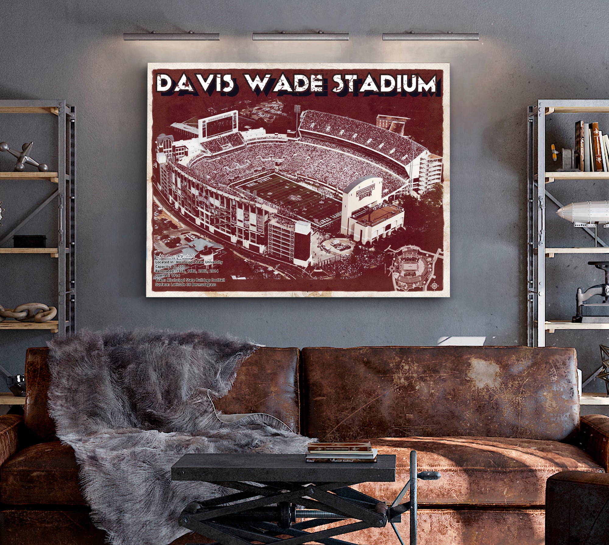 Davis Wade Stadium -  Mississippi State Football Vintage Art Print