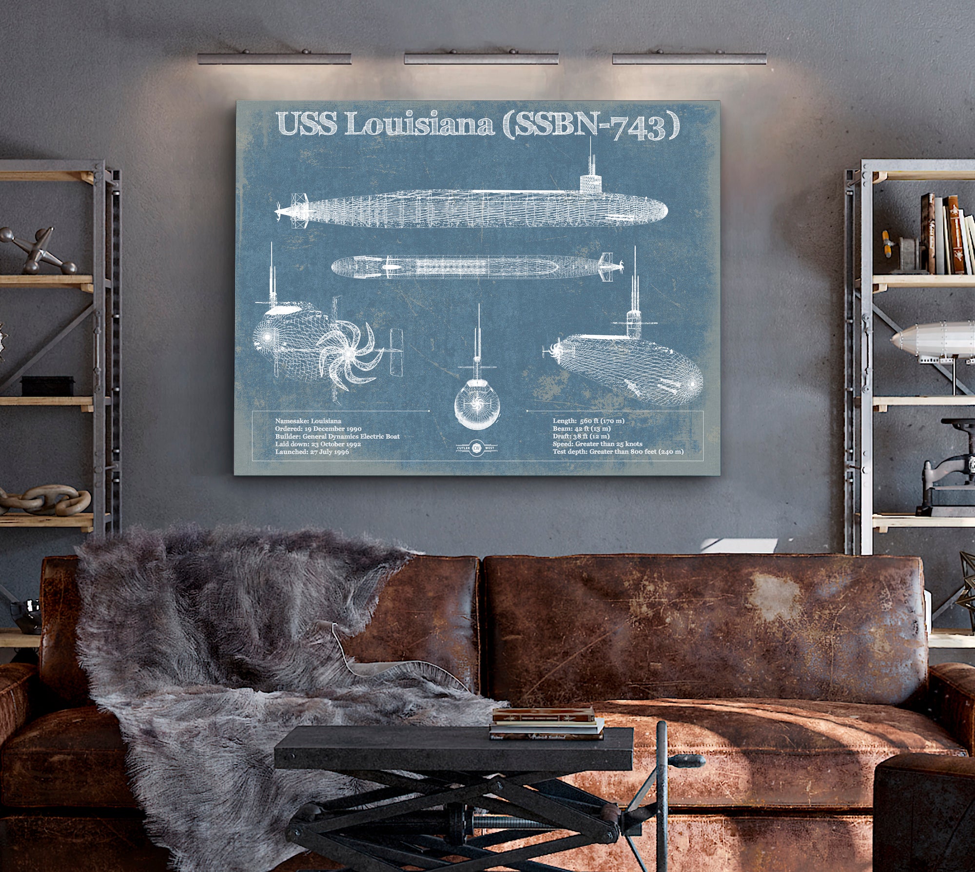 USS Louisiana (SSBN-743) Blueprint Original Military Wall Art - Customizable