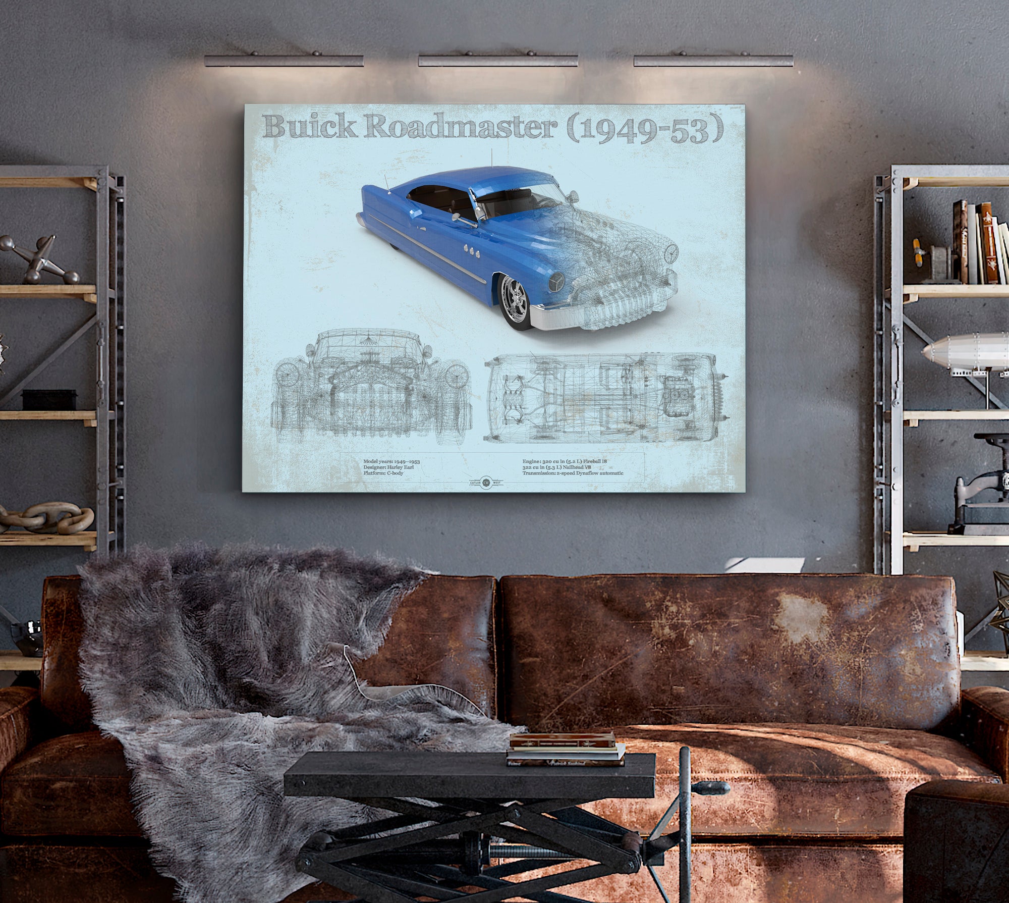 Buick Roadmaster 49-53 Sports Car Blueprint Patent Original Art