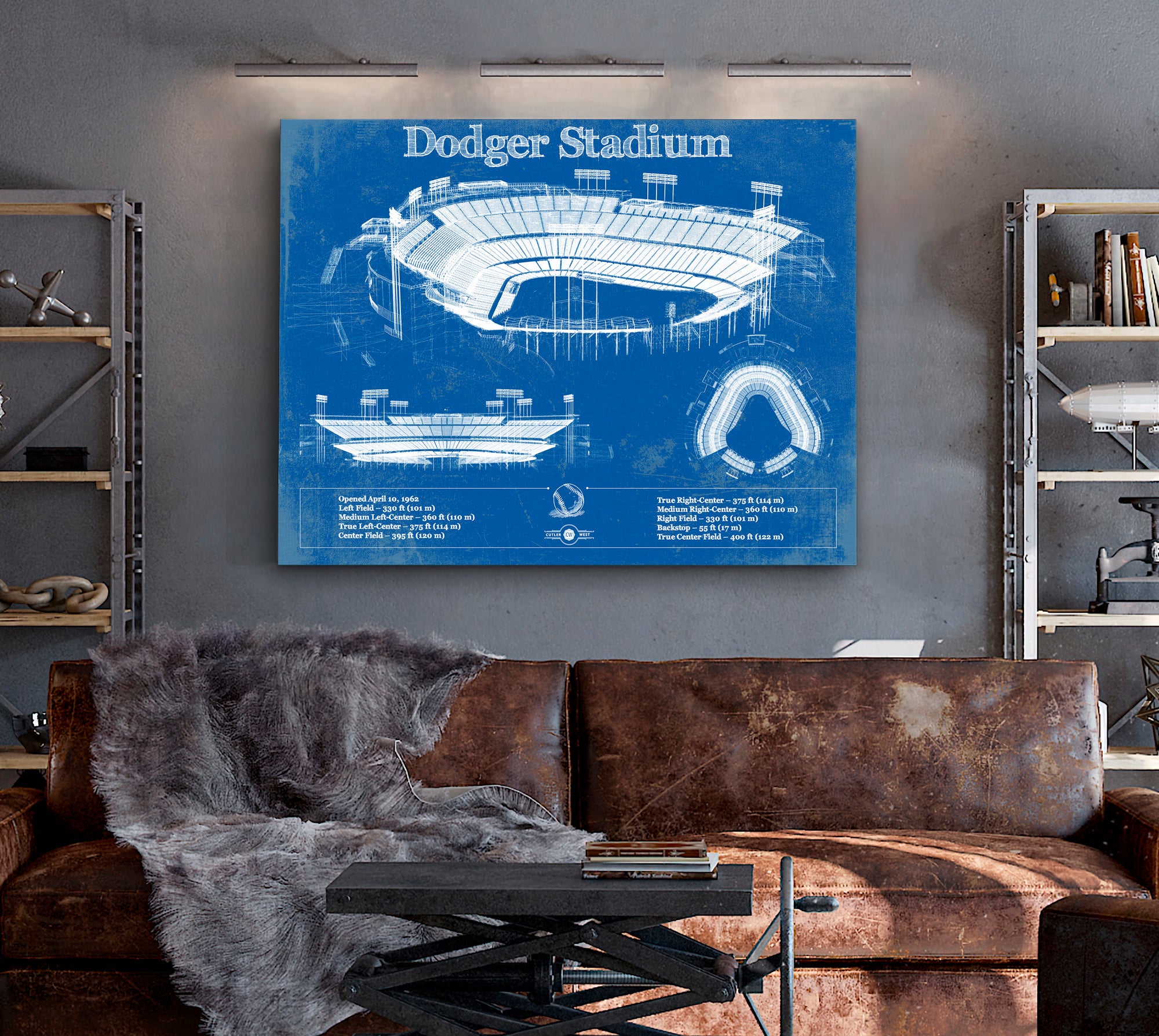 Vintage LA Dodgers Stadium Blueprint Baseball Print