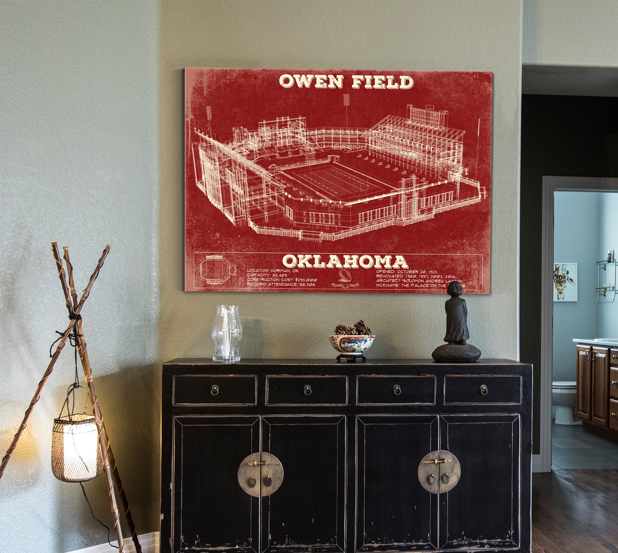 Oklahoma Sooners Football - Gaylord Family Oklahoma Memorial Vintage Stadium Blueprint Art Print (Copy)