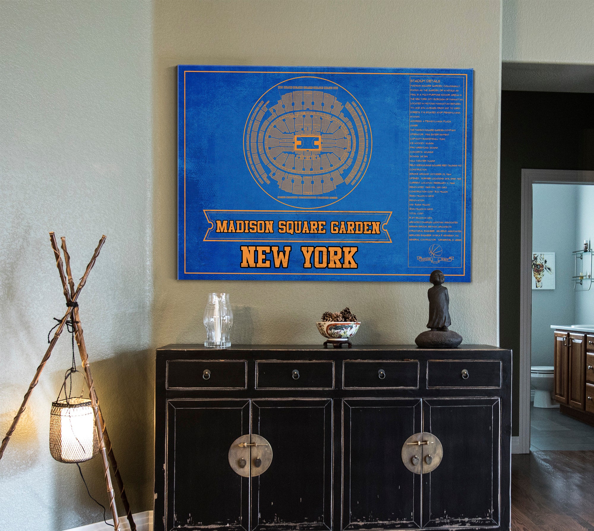 New York Knicks - Madison Square Garden Vintage Blueprint NBA Basketball NBA Team Color Print