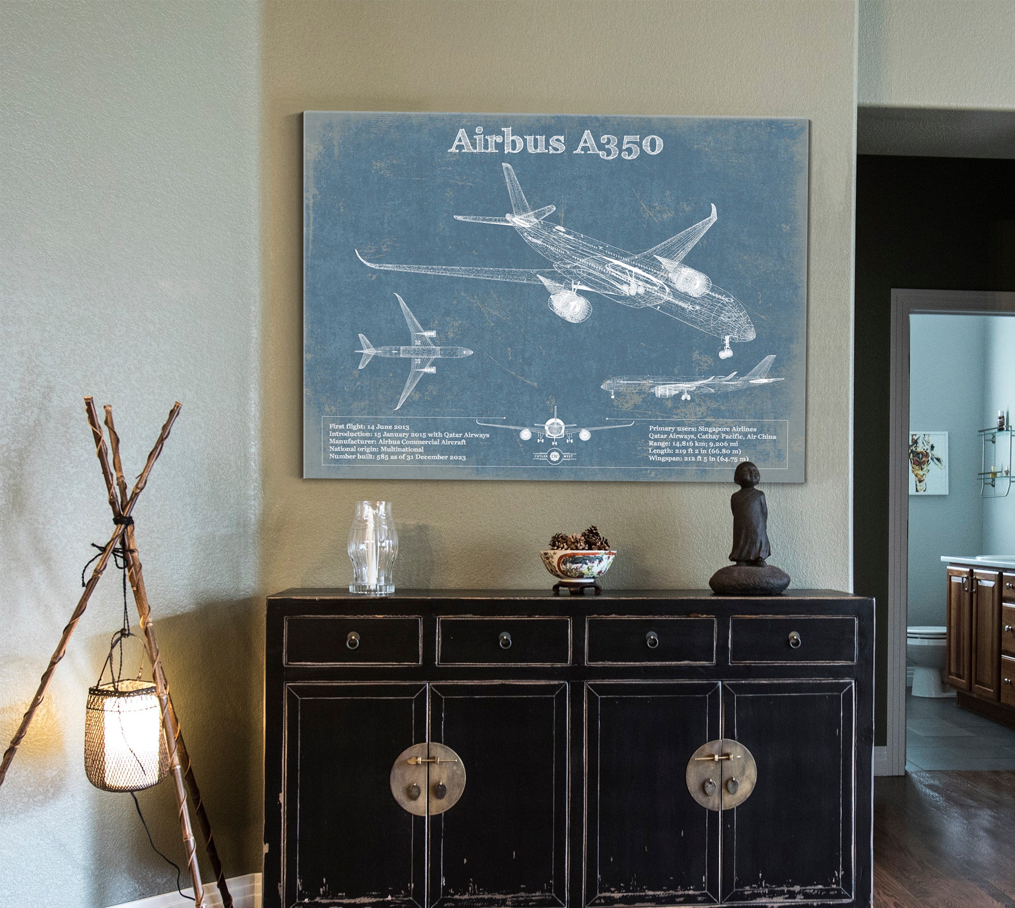 Airbus A350 Vintage Aviation Blueprint Print