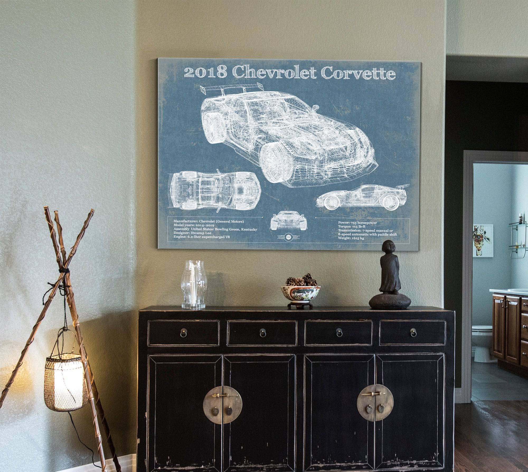 2018 Chevrolet Corvette C7 ZR1 Vintage Blueprint Auto Print